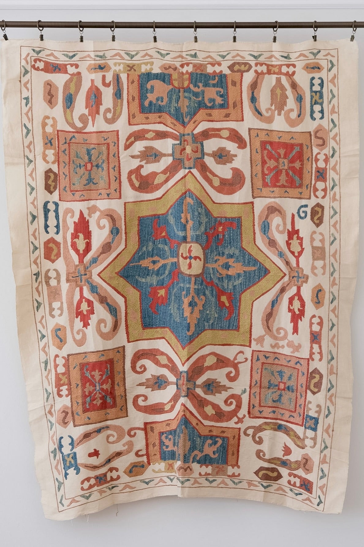 Medium-sized suzani, terracotta & blue geometric