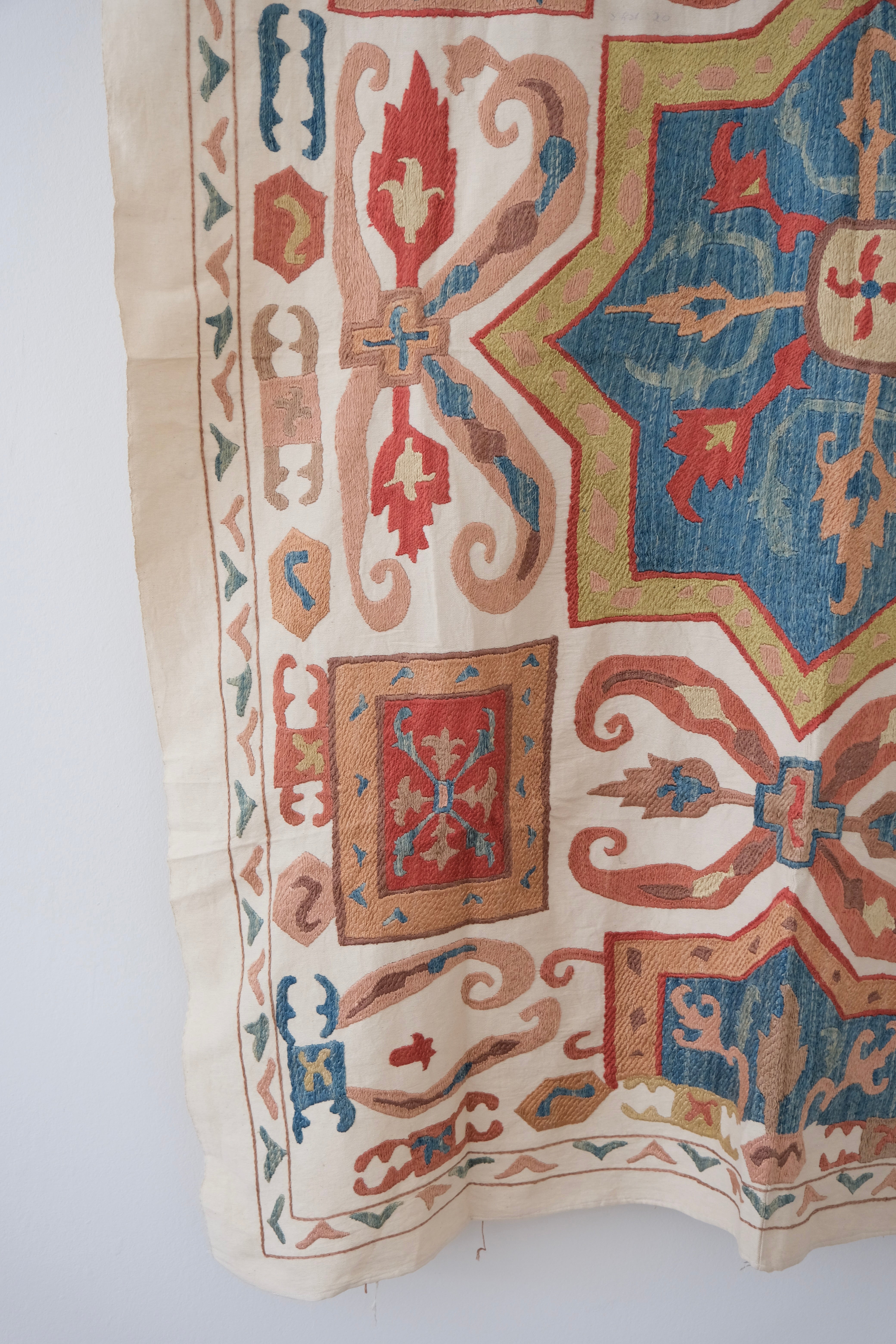 Medium-sized suzani, terracotta & blue geometric