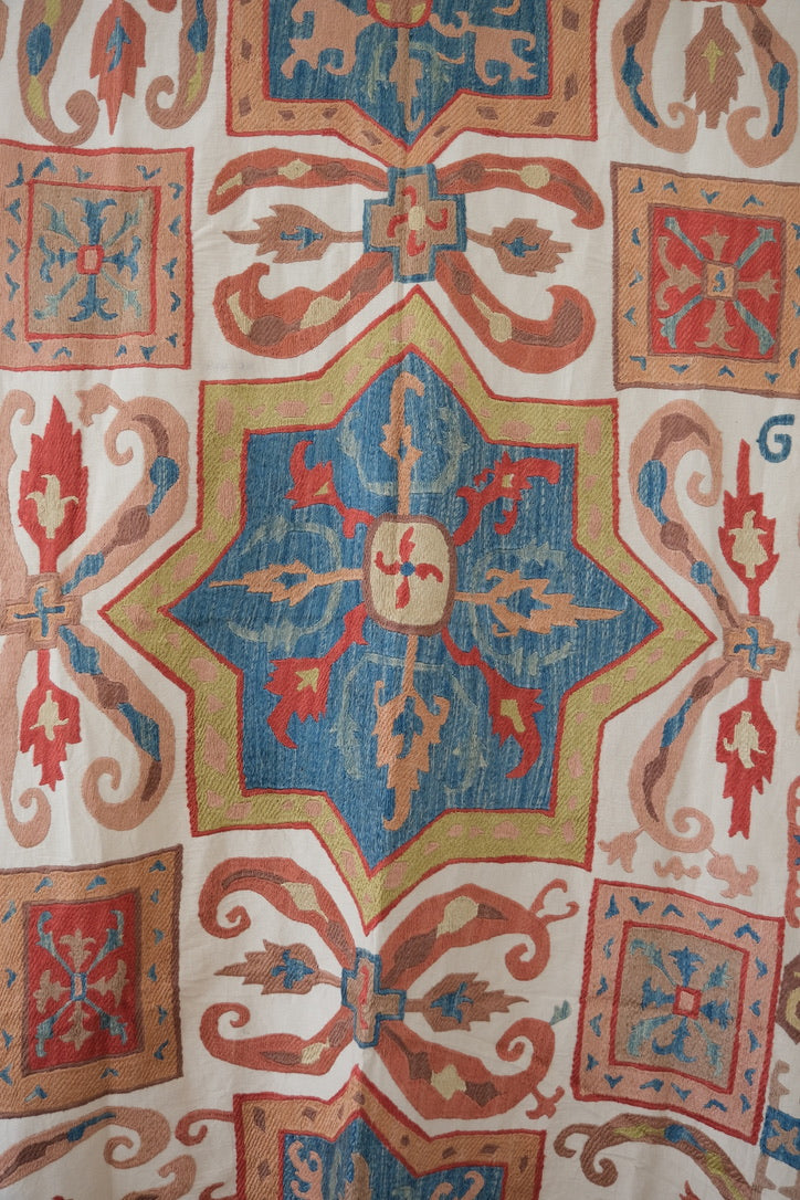 Medium-sized suzani, terracotta & blue geometric