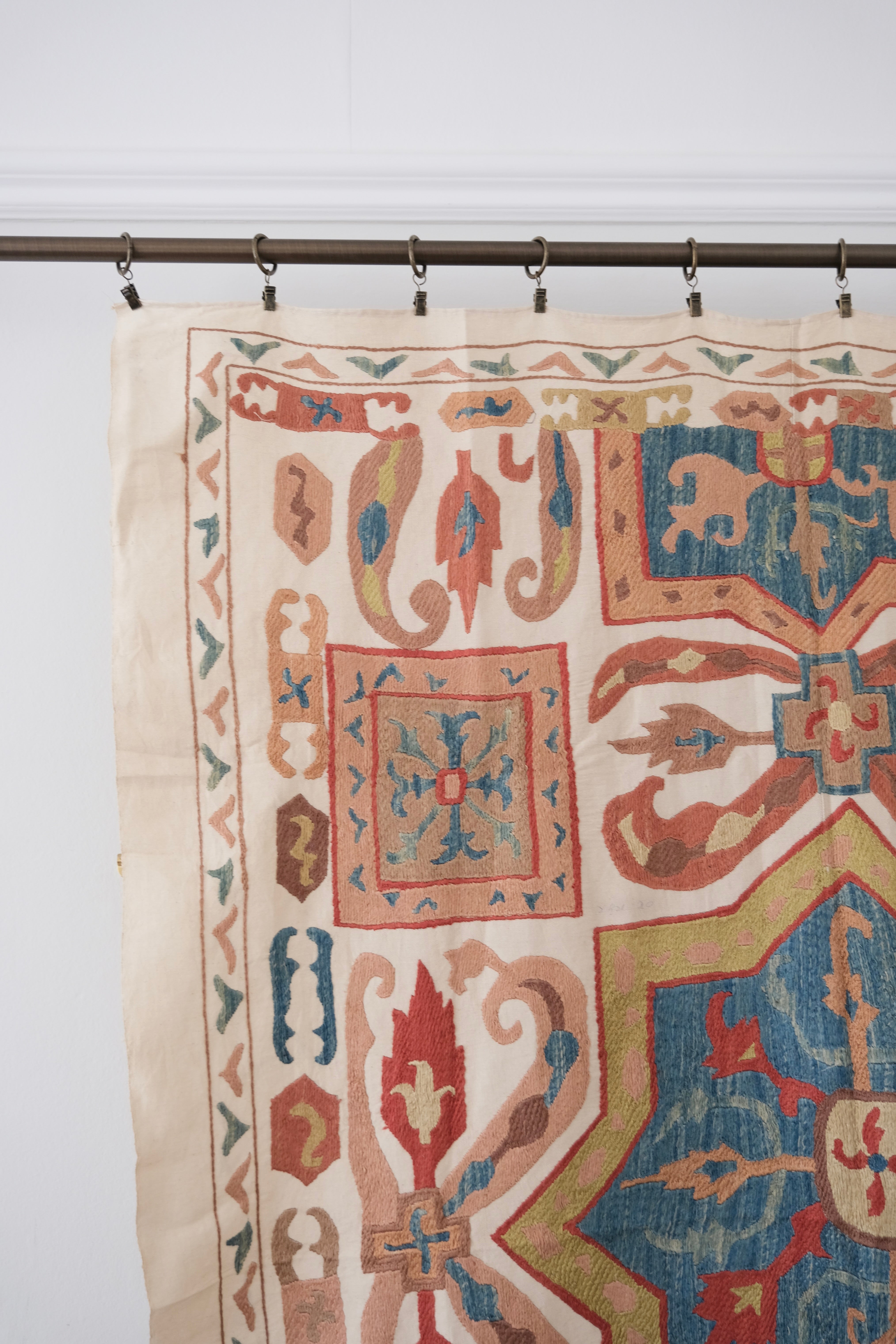 Medium-sized suzani, terracotta & blue geometric