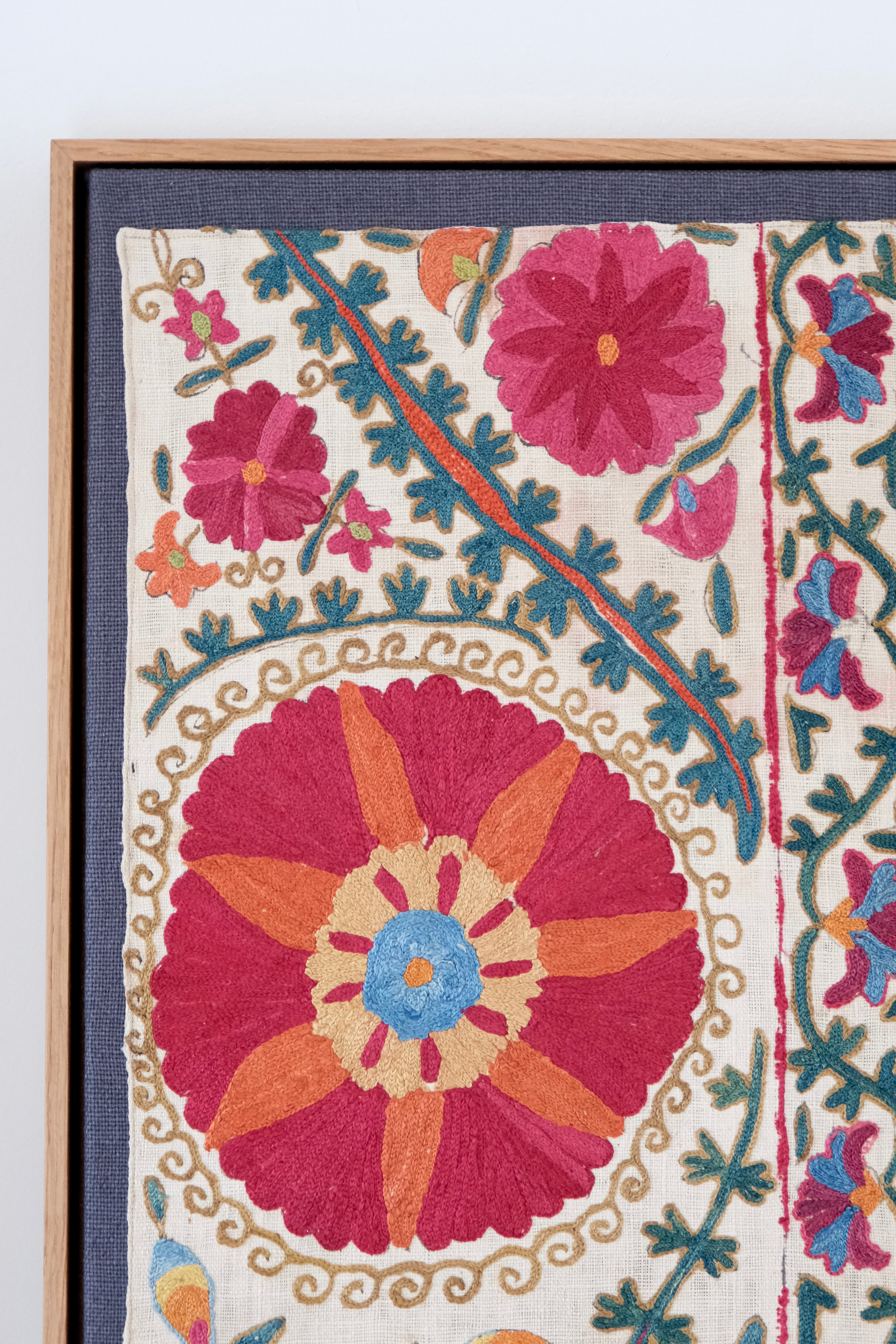 Pair of framed antique suzanis