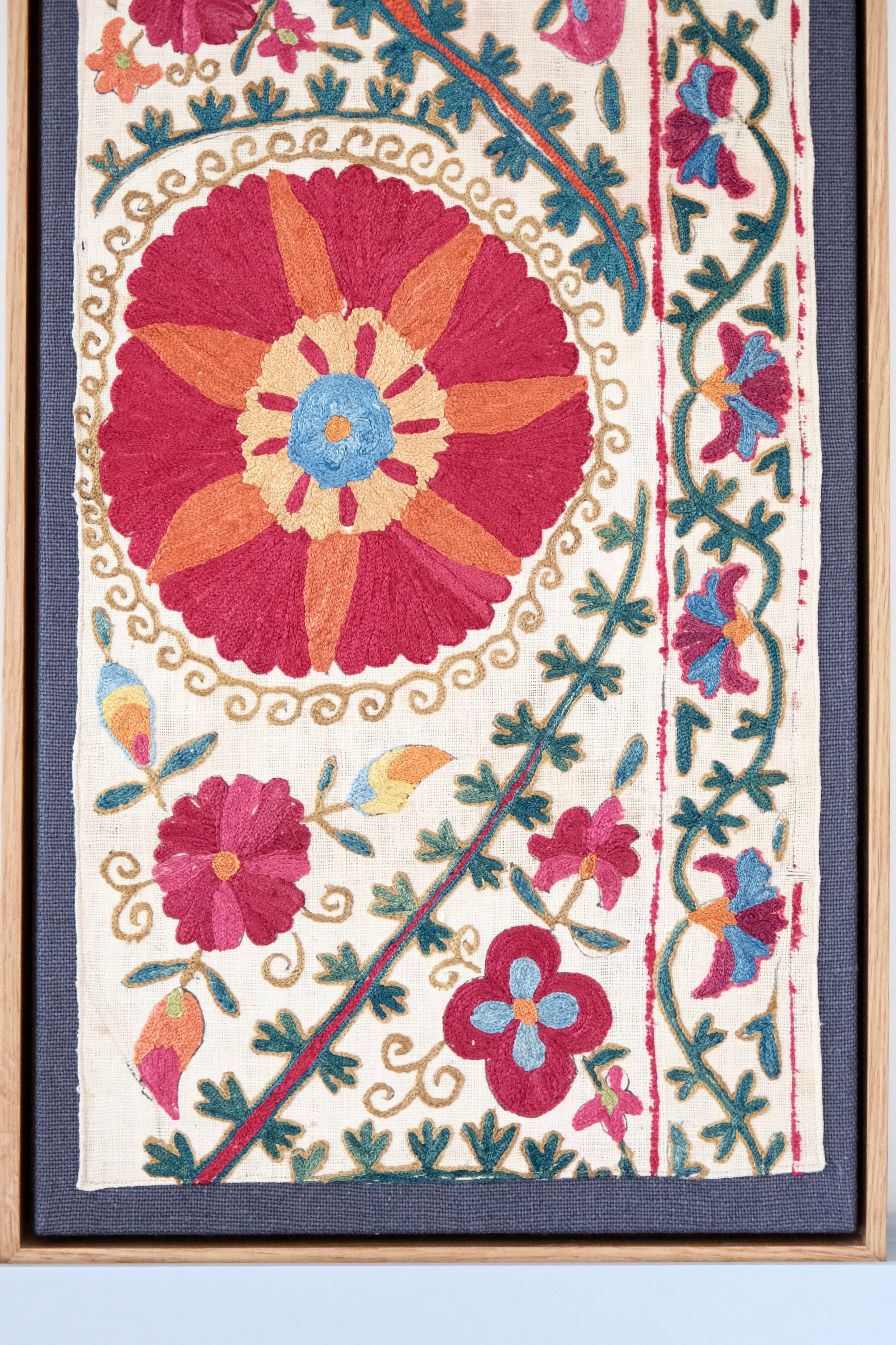 Pair of framed antique suzanis
