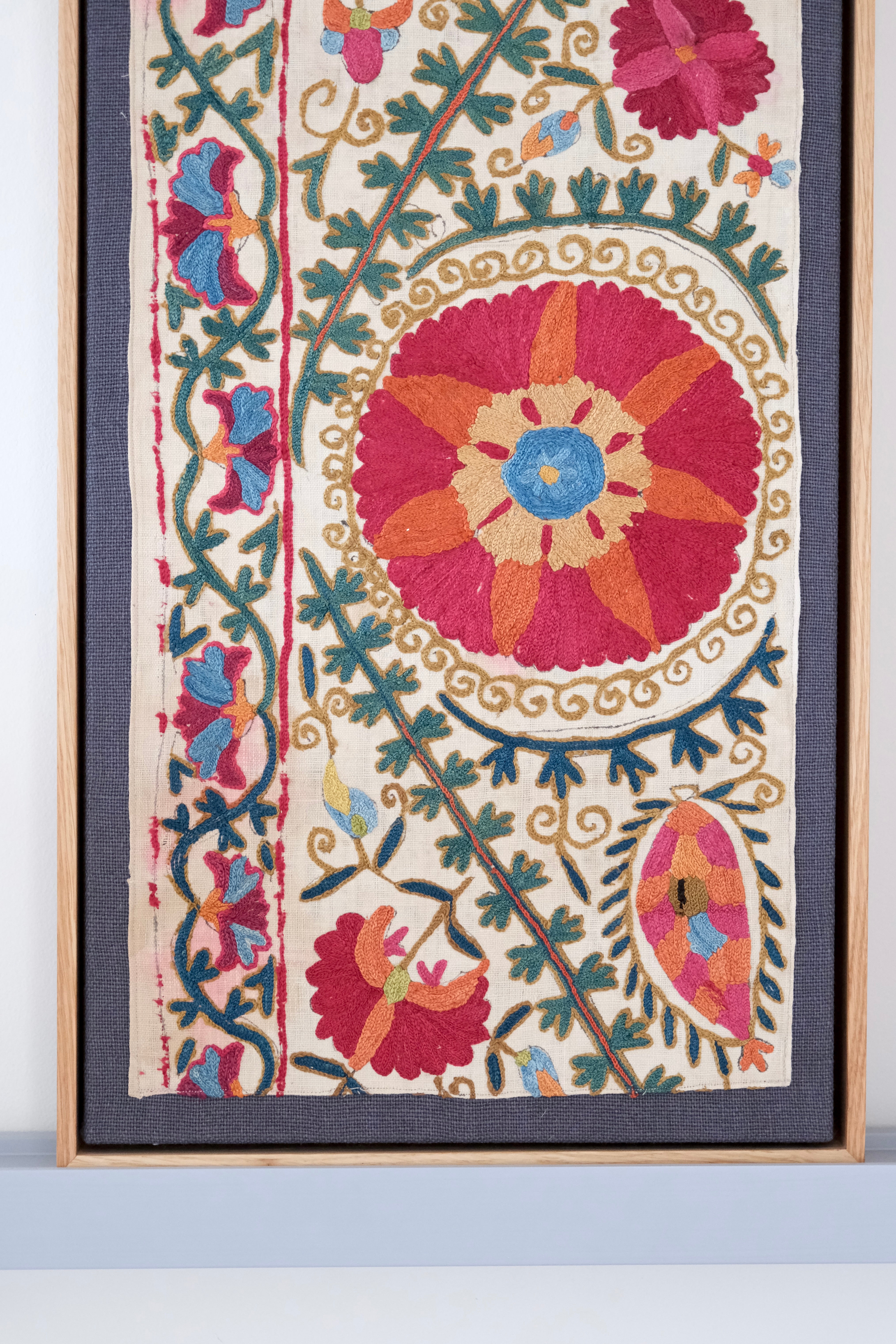 Pair of framed antique suzanis