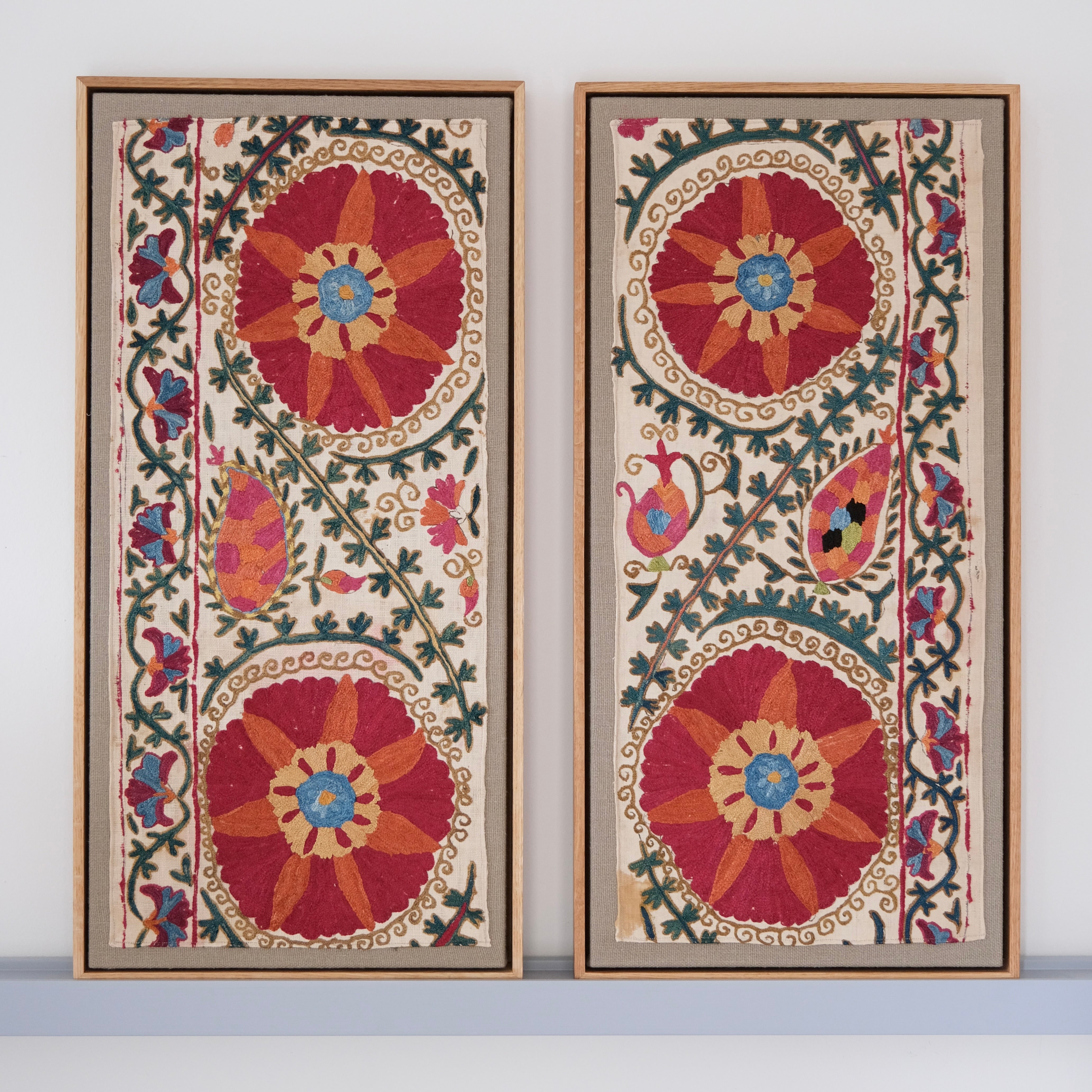 Pair of framed antique suzanis