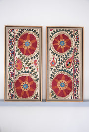 Pair of framed antique suzanis