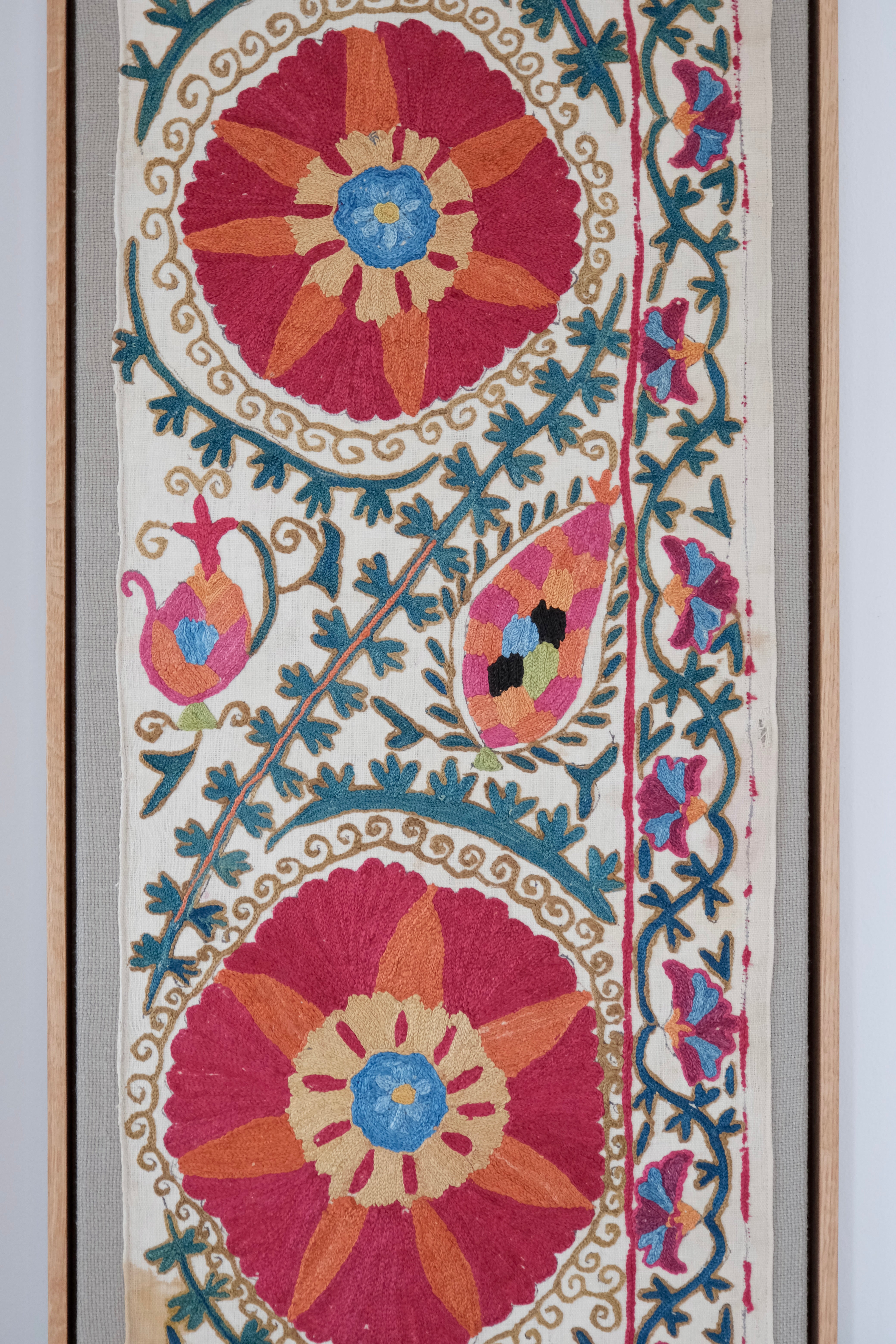 Pair of framed antique suzanis
