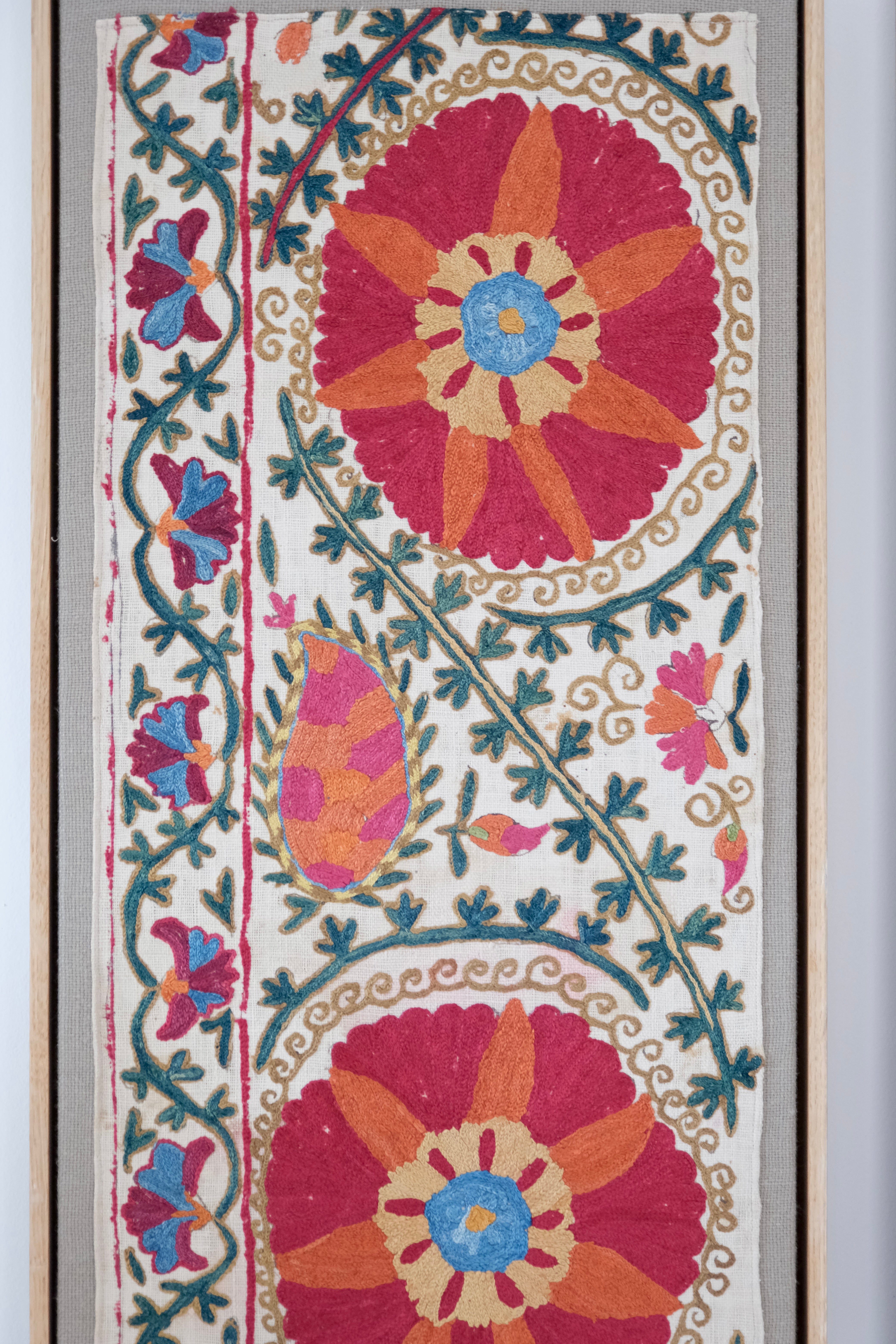 Pair of framed antique suzanis