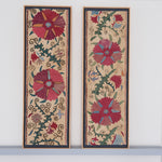 Pair of framed antique suzanis, pink & tan