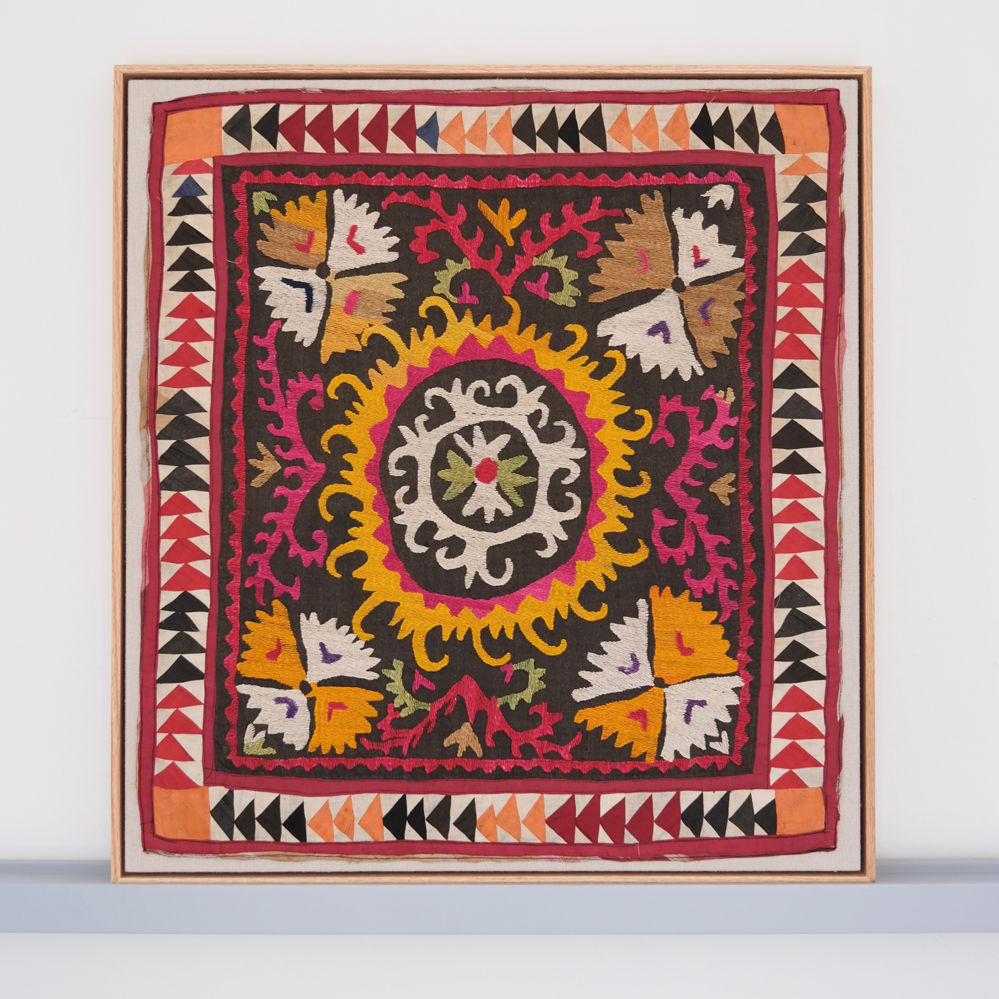 Framed vintage suzani, multicolour