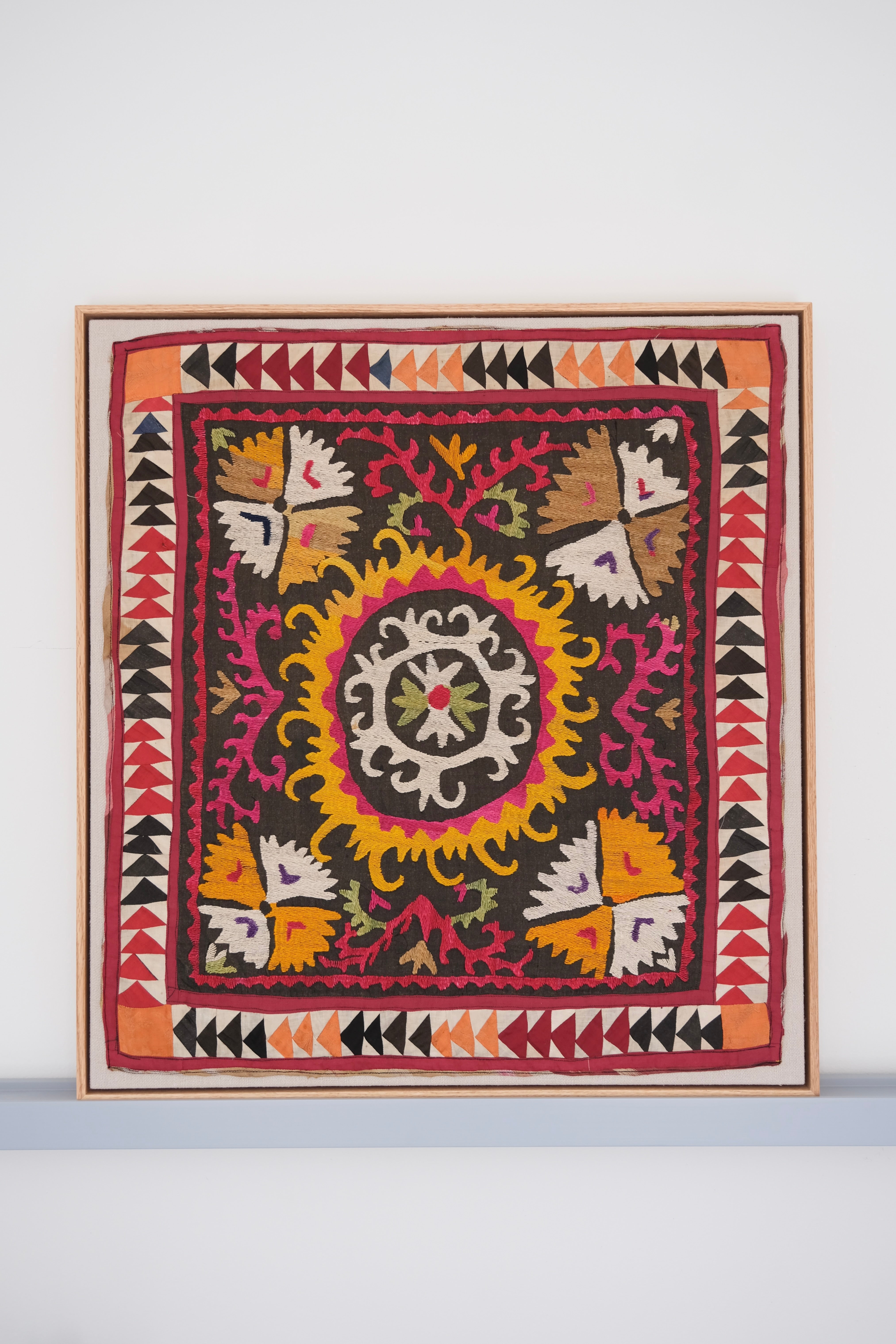 Framed vintage suzani, multicolour