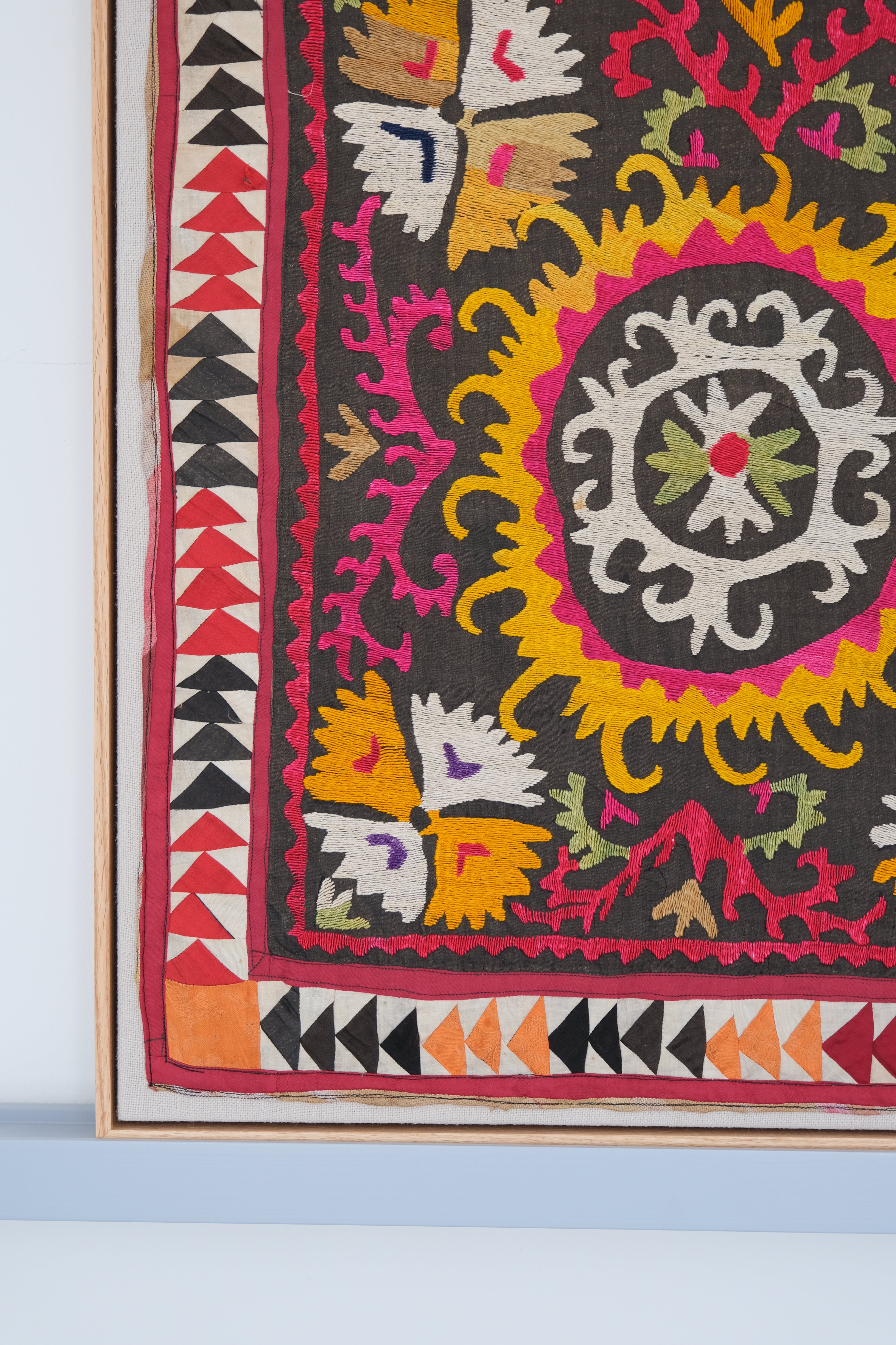 Framed vintage suzani, multicolour