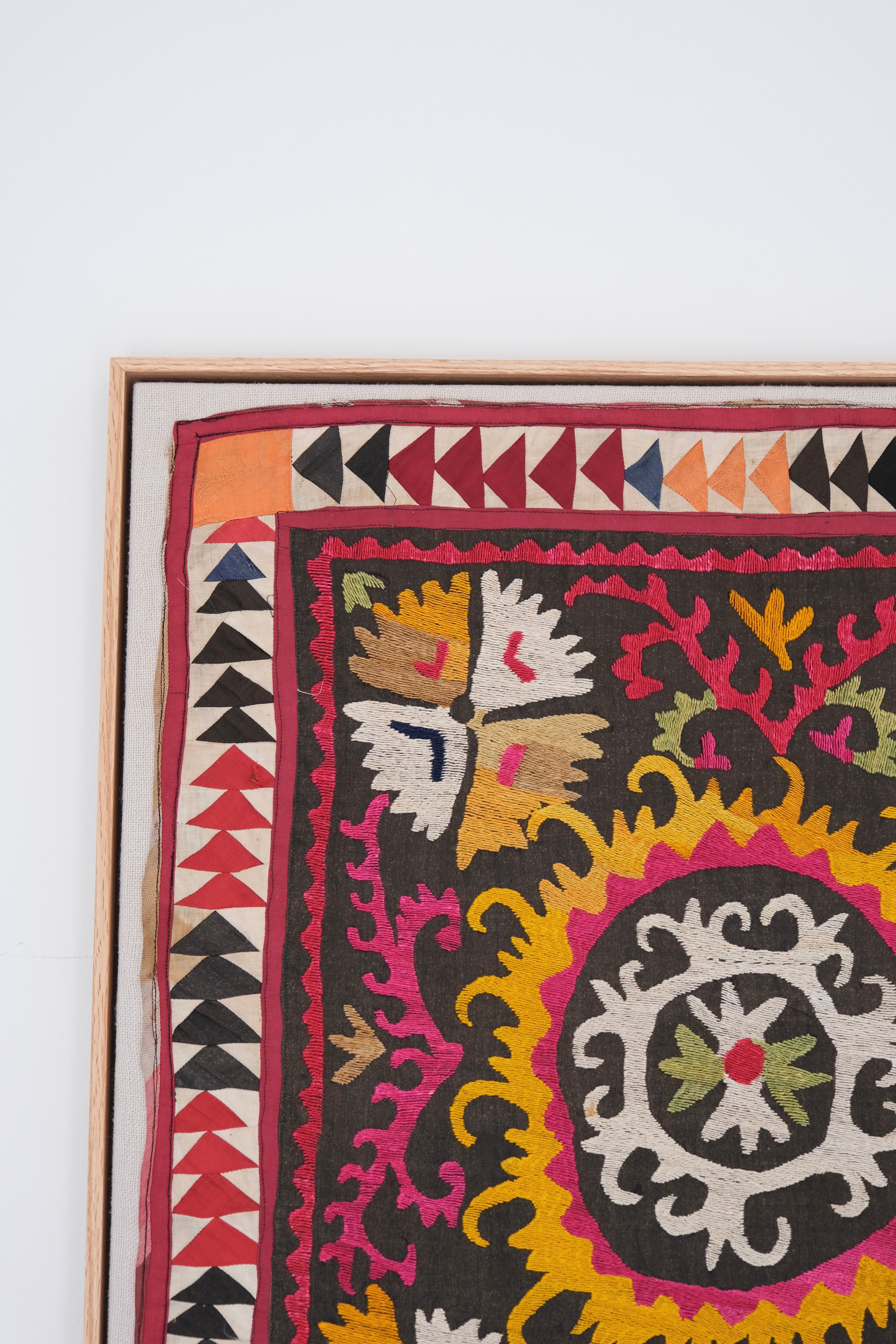 Framed vintage suzani, multicolour