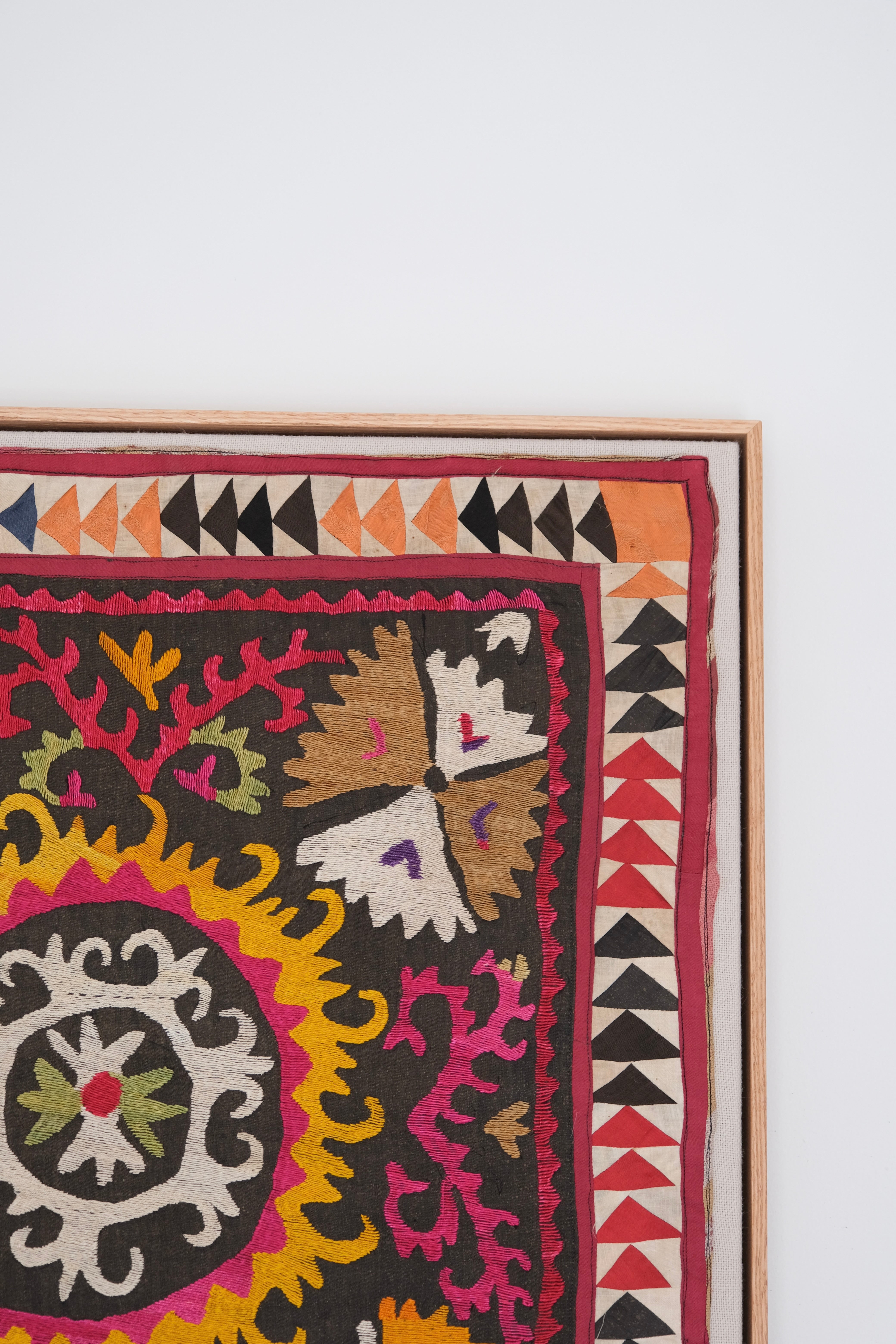 Framed vintage suzani, multicolour