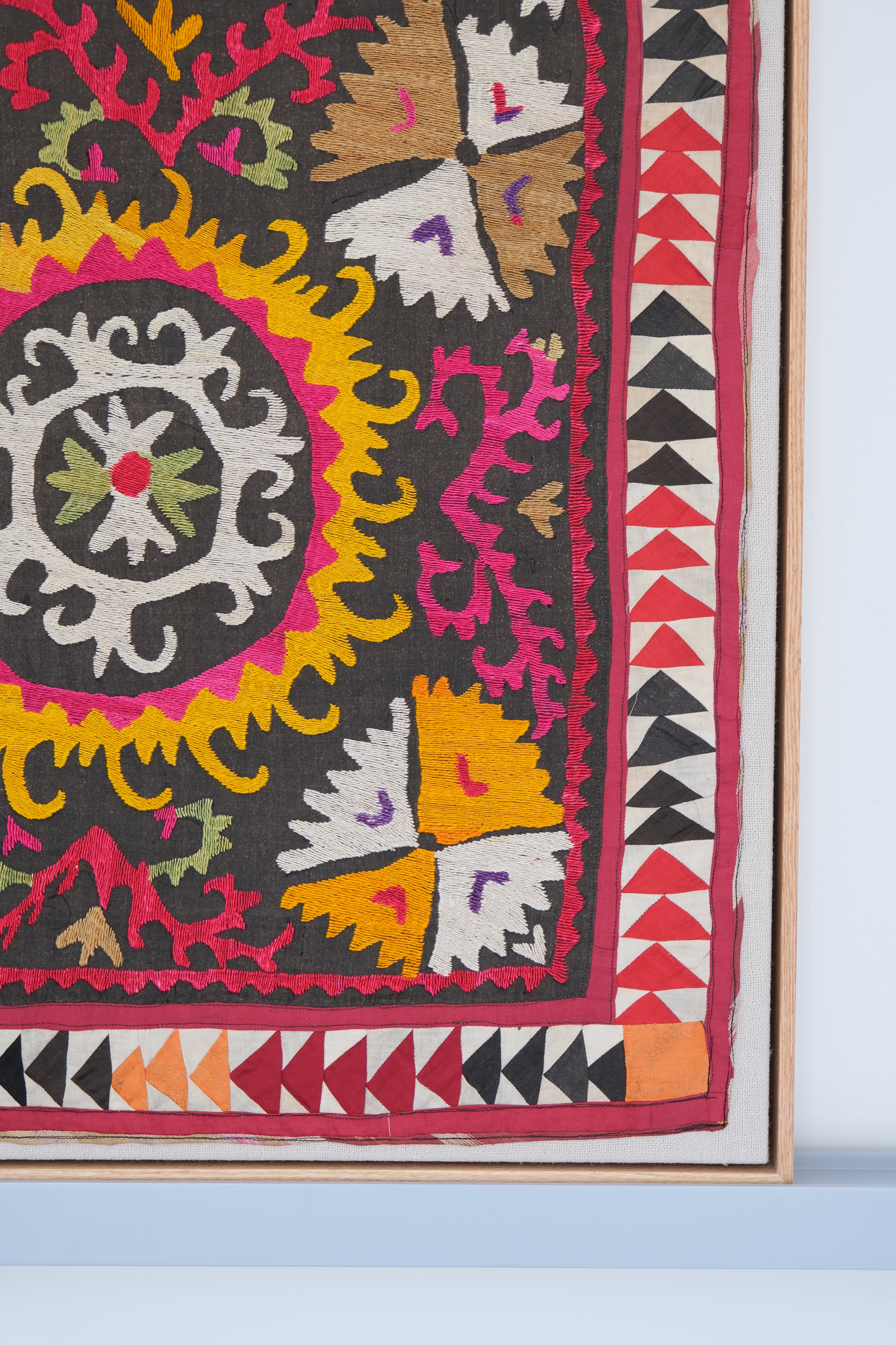 Framed vintage suzani, multicolour