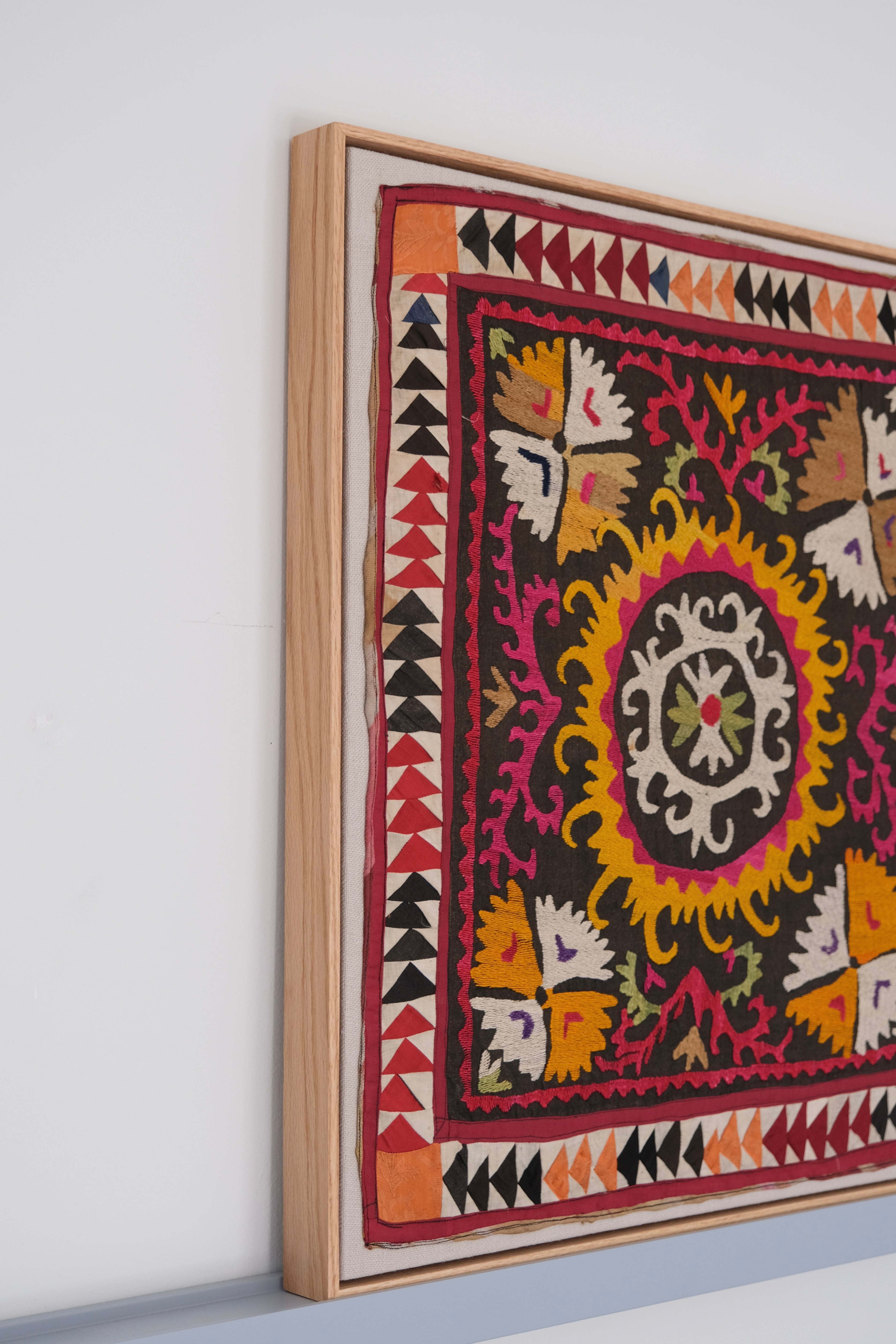 Framed vintage suzani, multicolour