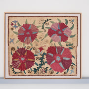 Framed antique suzani, pink & tan