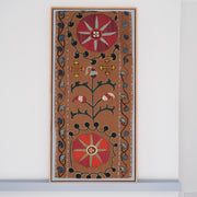 Framed antique suzani, camel & blue
