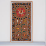 Framed antique suzani, camel & blue