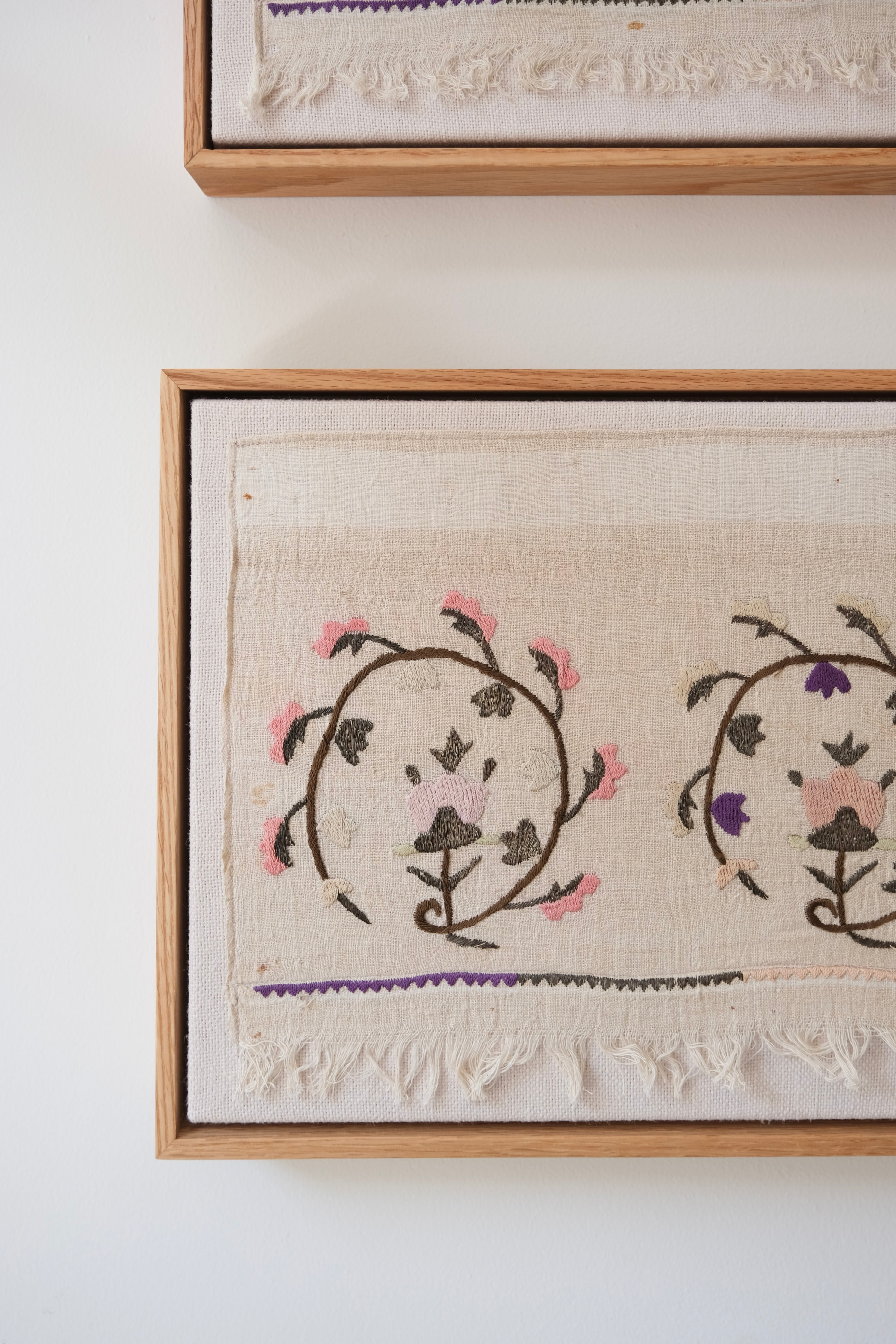 Pair of framed Ottoman embroideries