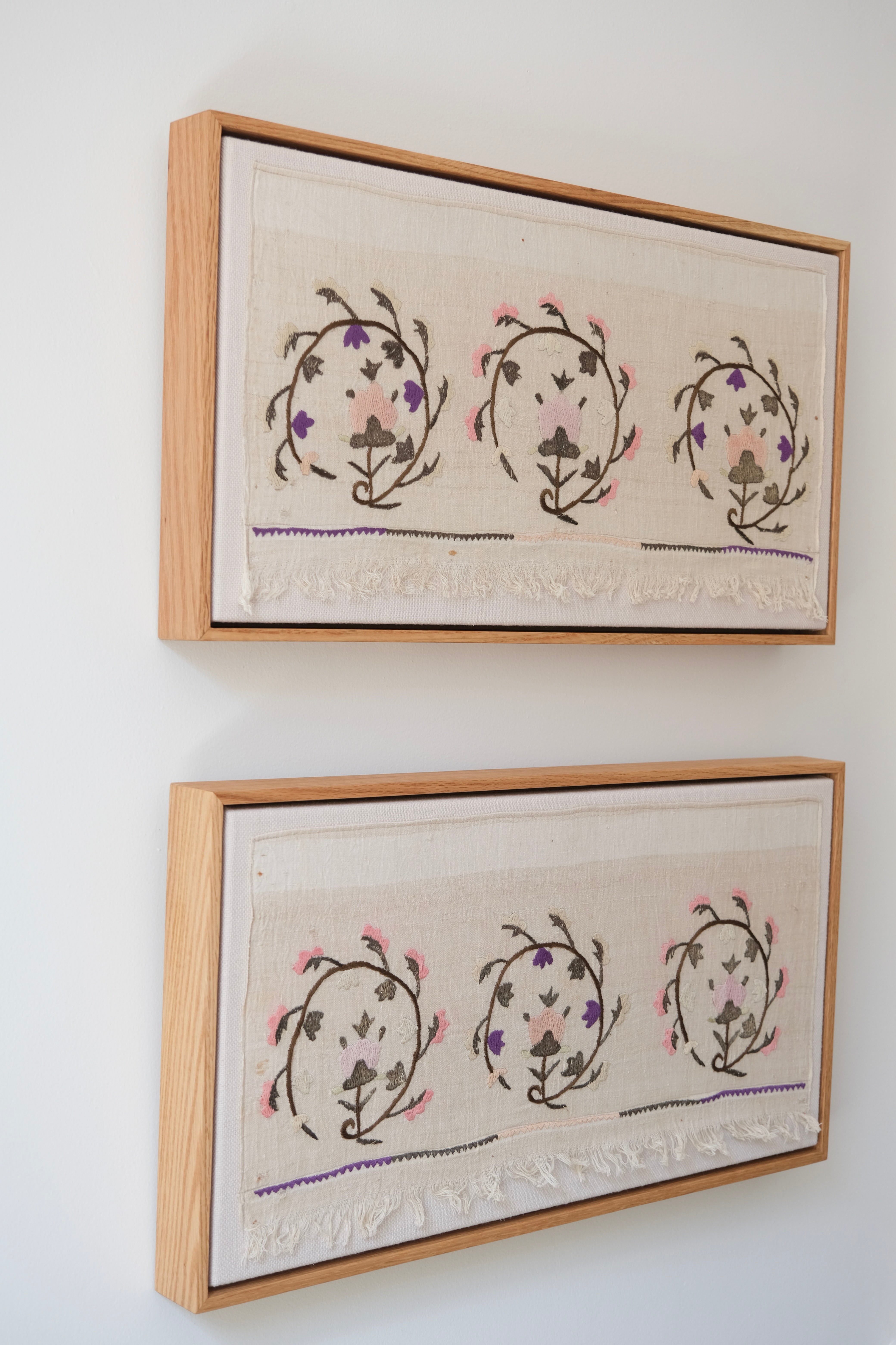 Pair of framed Ottoman embroideries
