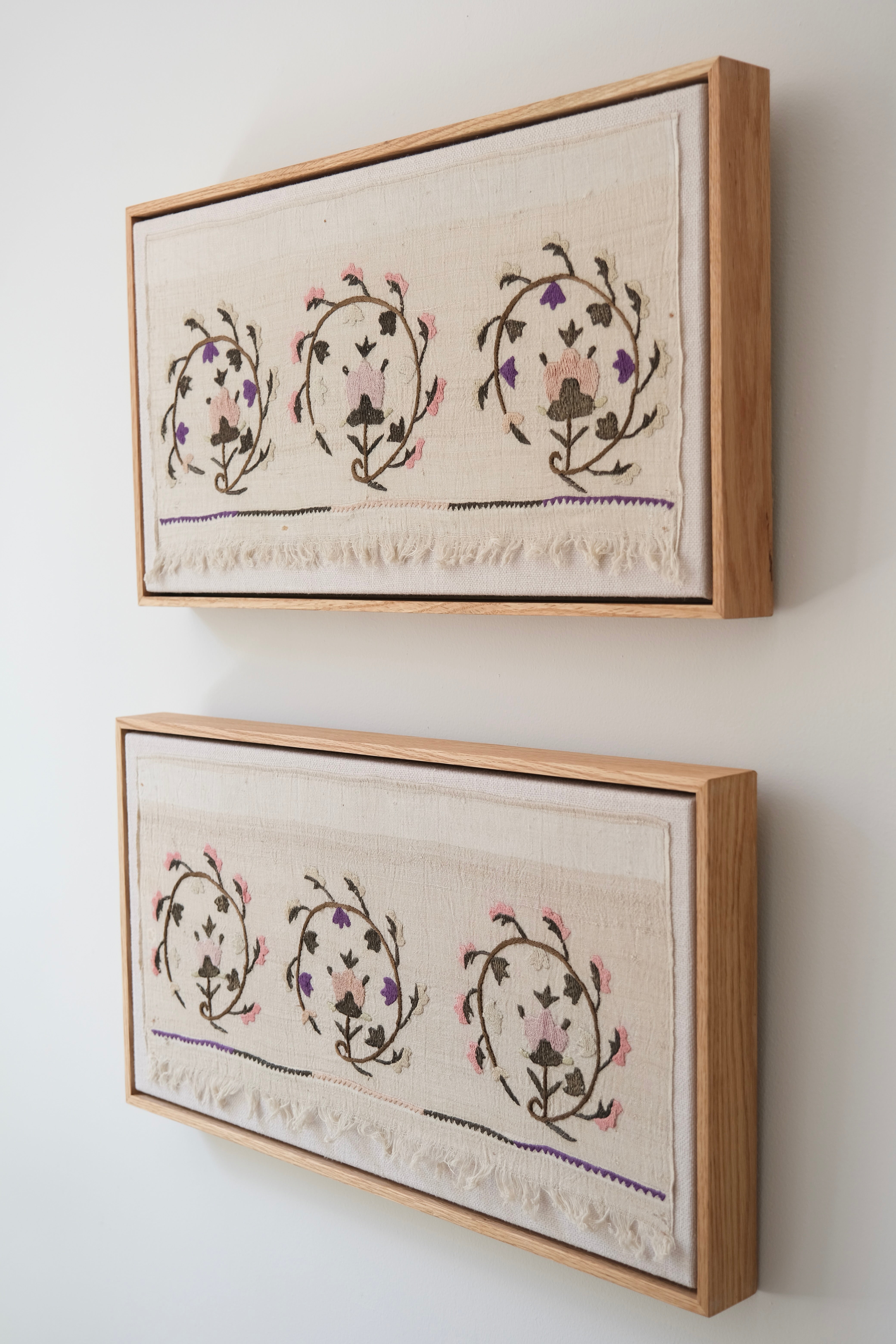Pair of framed Ottoman embroideries