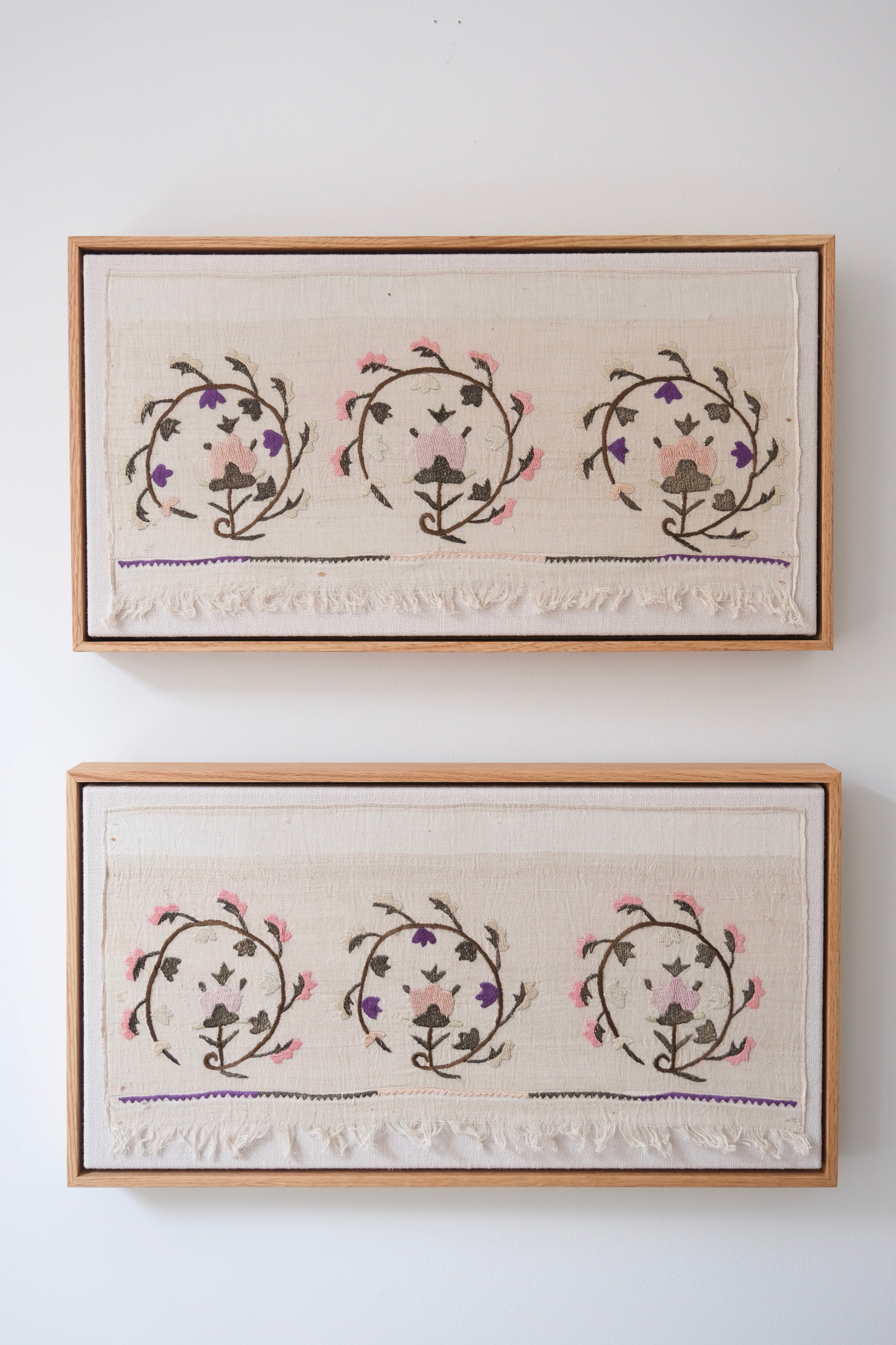 Pair of framed Ottoman embroideries