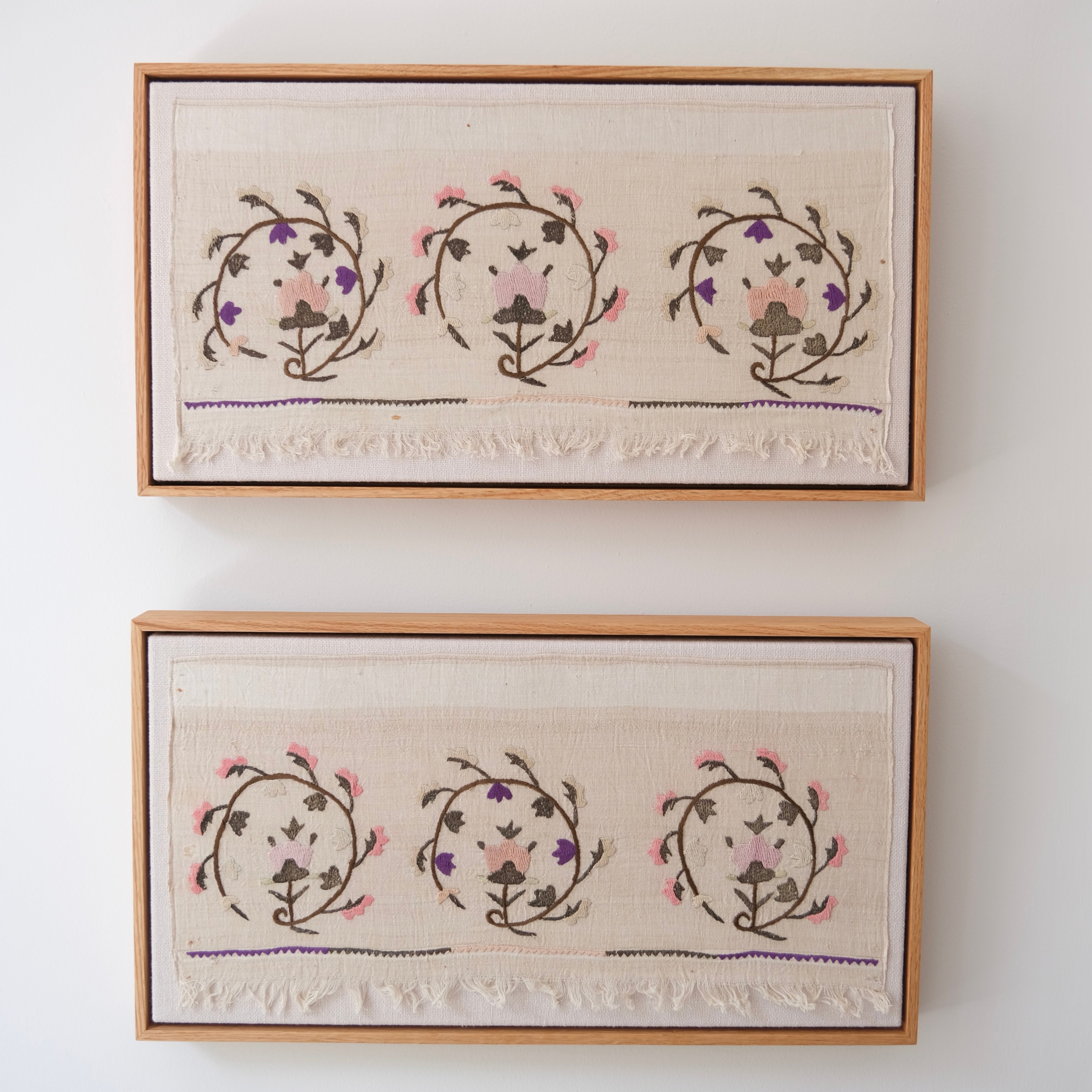 Pair of framed Ottoman embroideries
