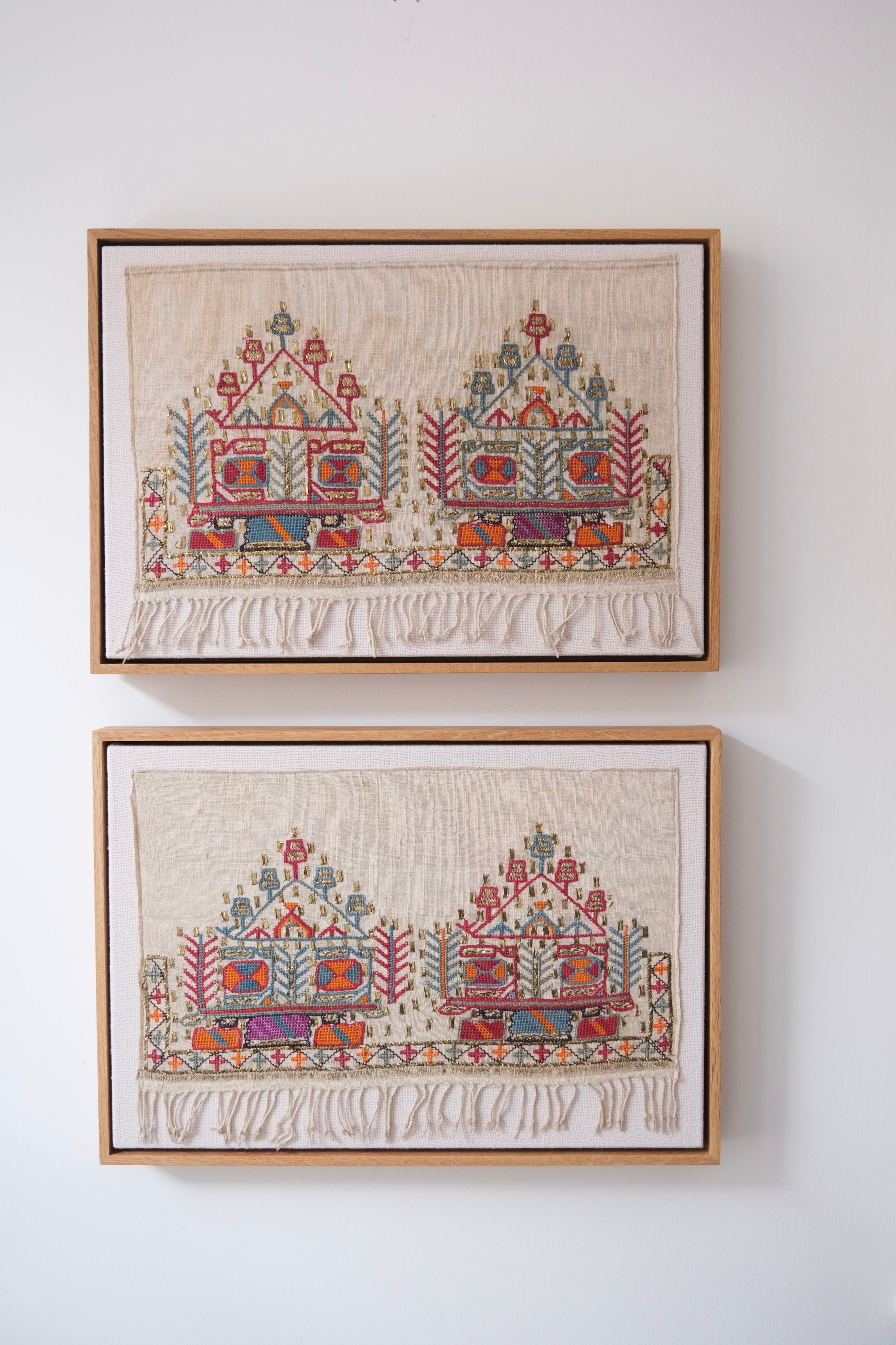 Pair of framed Ottoman embroideries