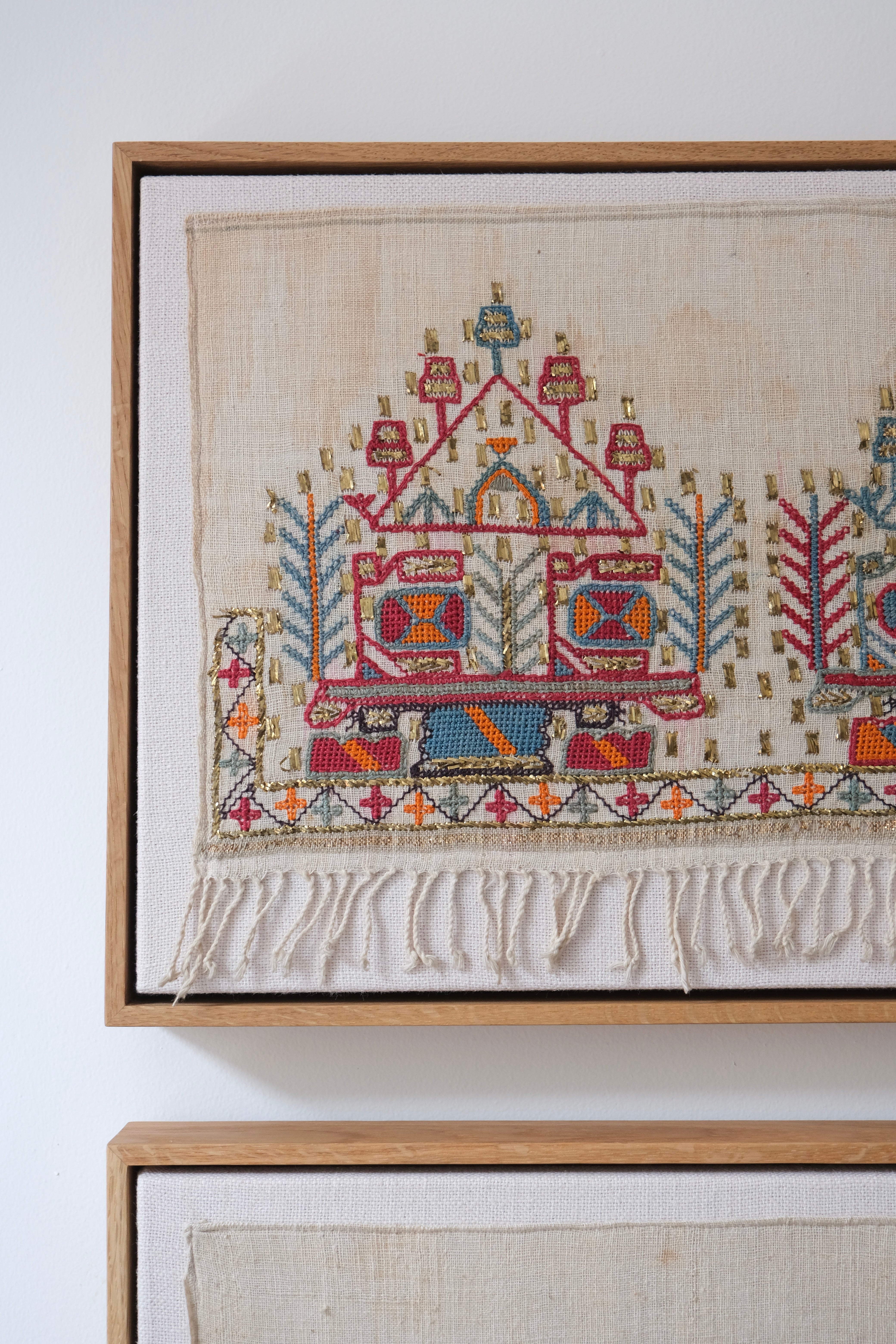 Pair of framed Ottoman embroideries