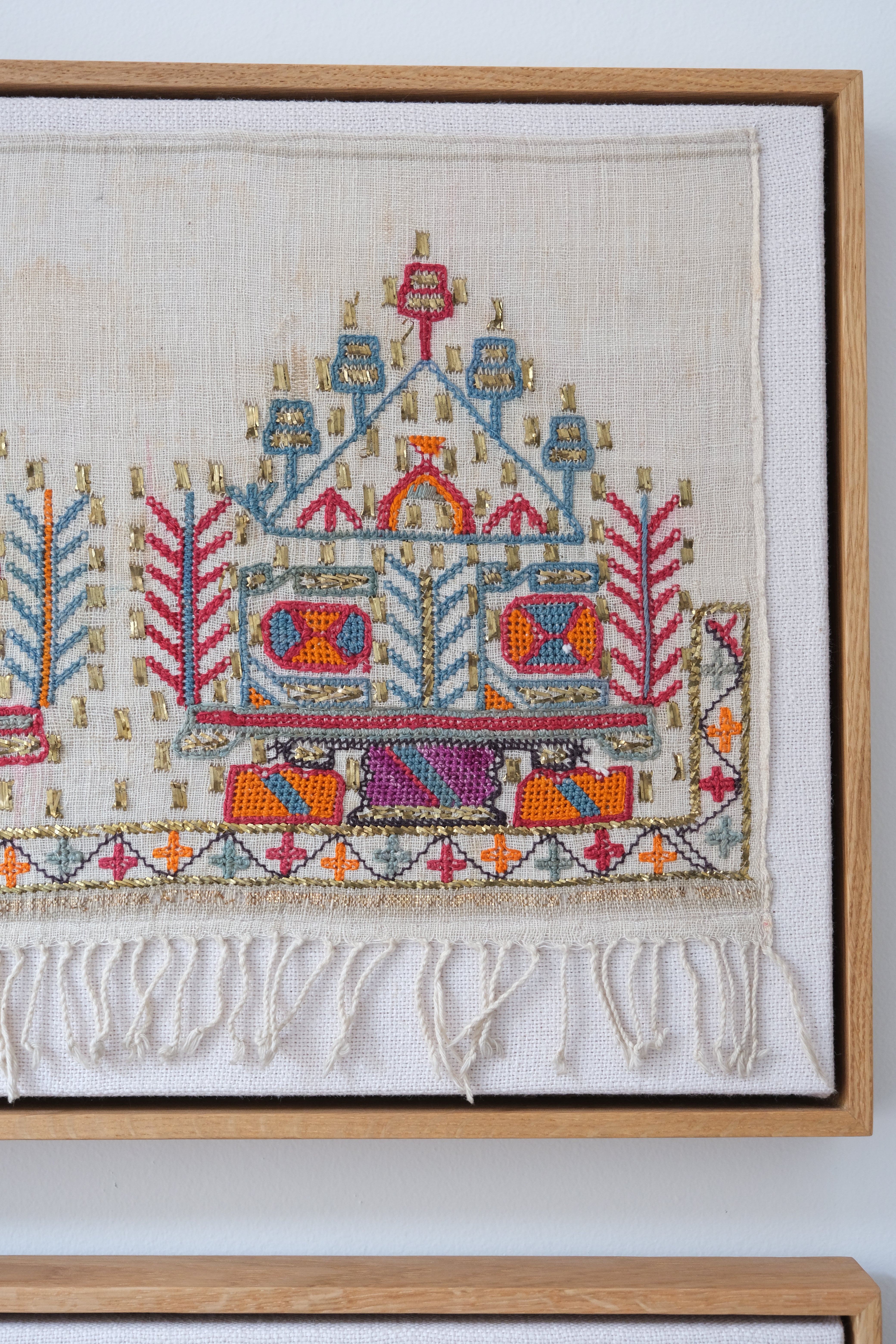 Pair of framed Ottoman embroideries