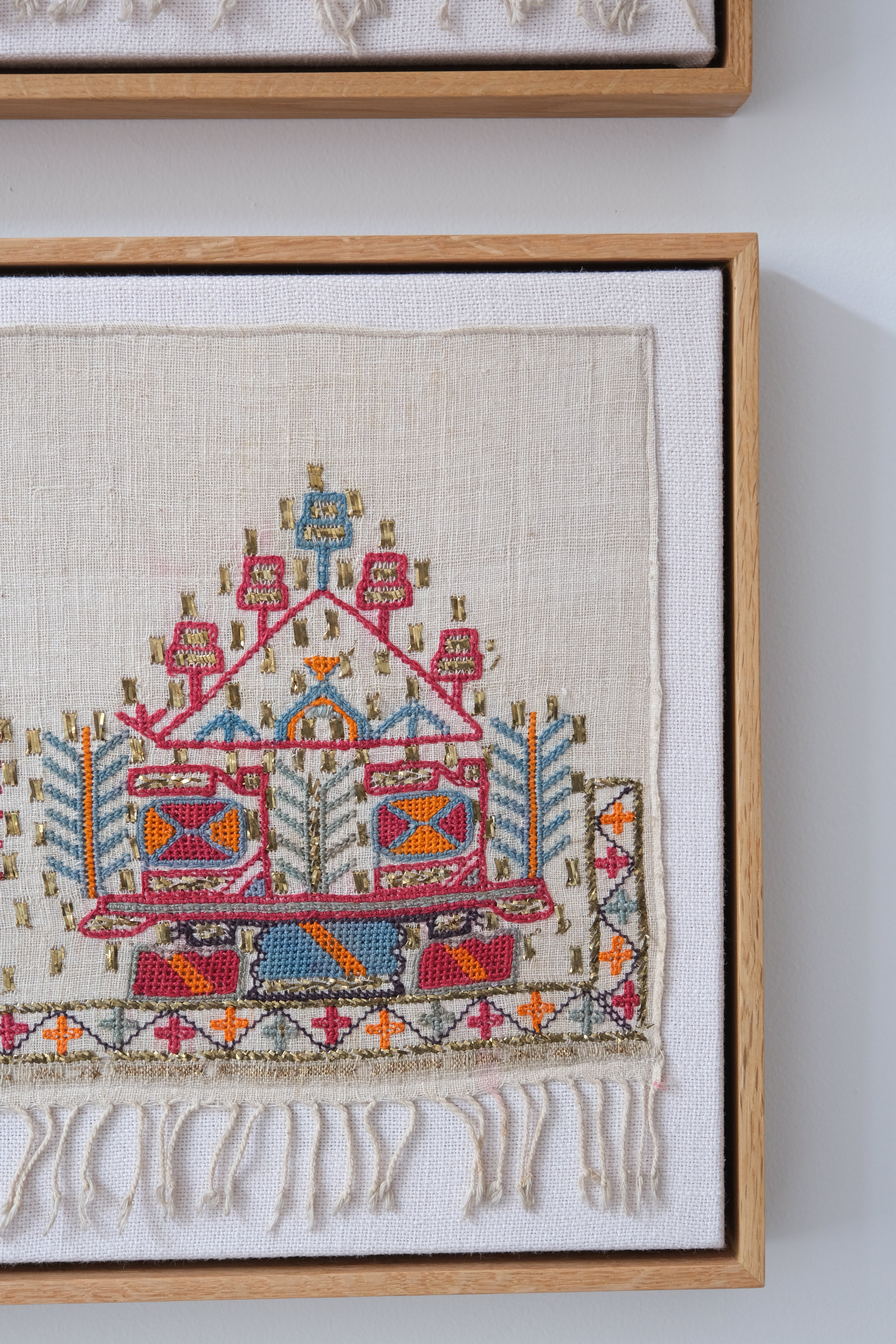 Pair of framed Ottoman embroideries