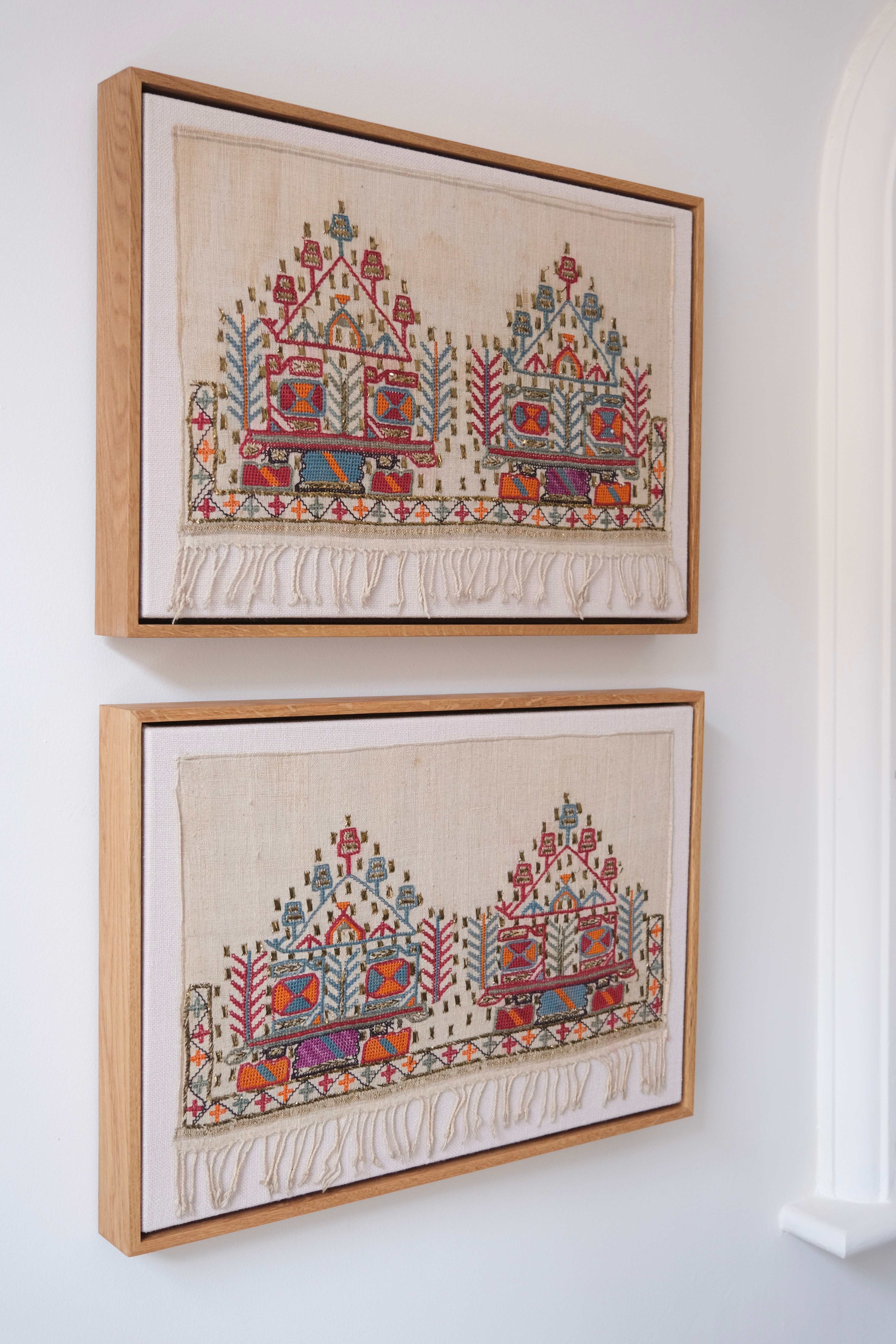 Pair of framed Ottoman embroideries