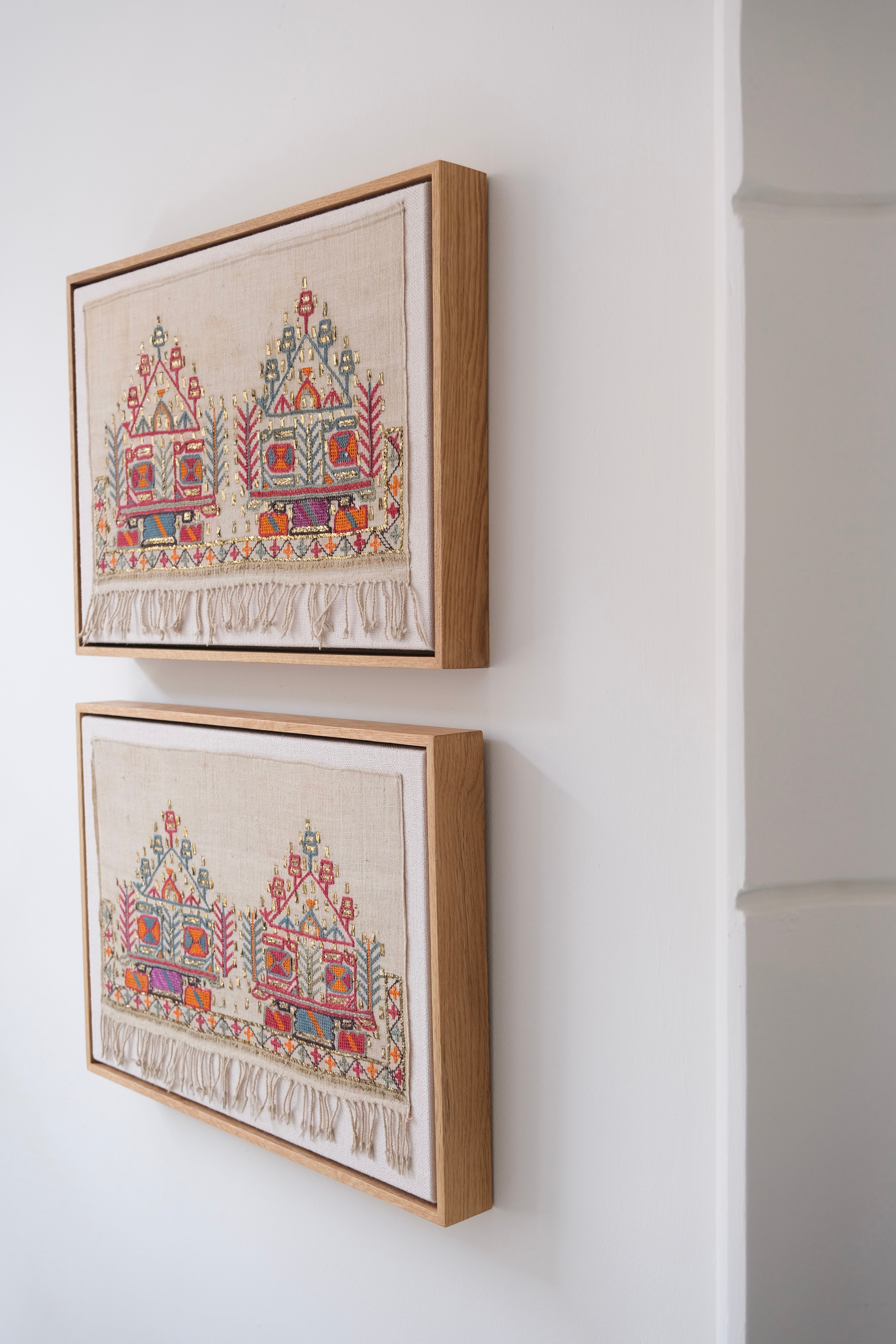 Pair of framed Ottoman embroideries