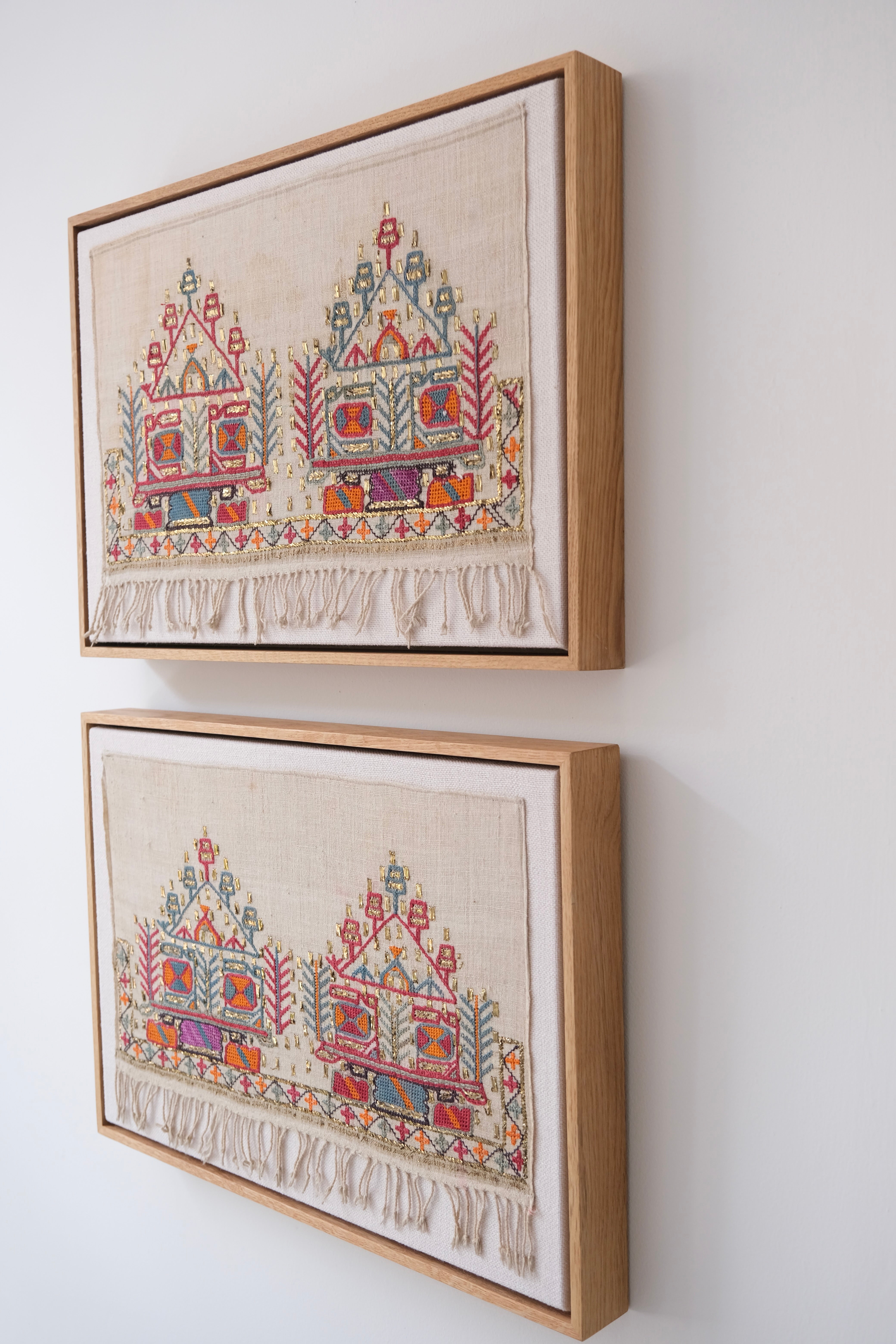 Pair of framed Ottoman embroideries