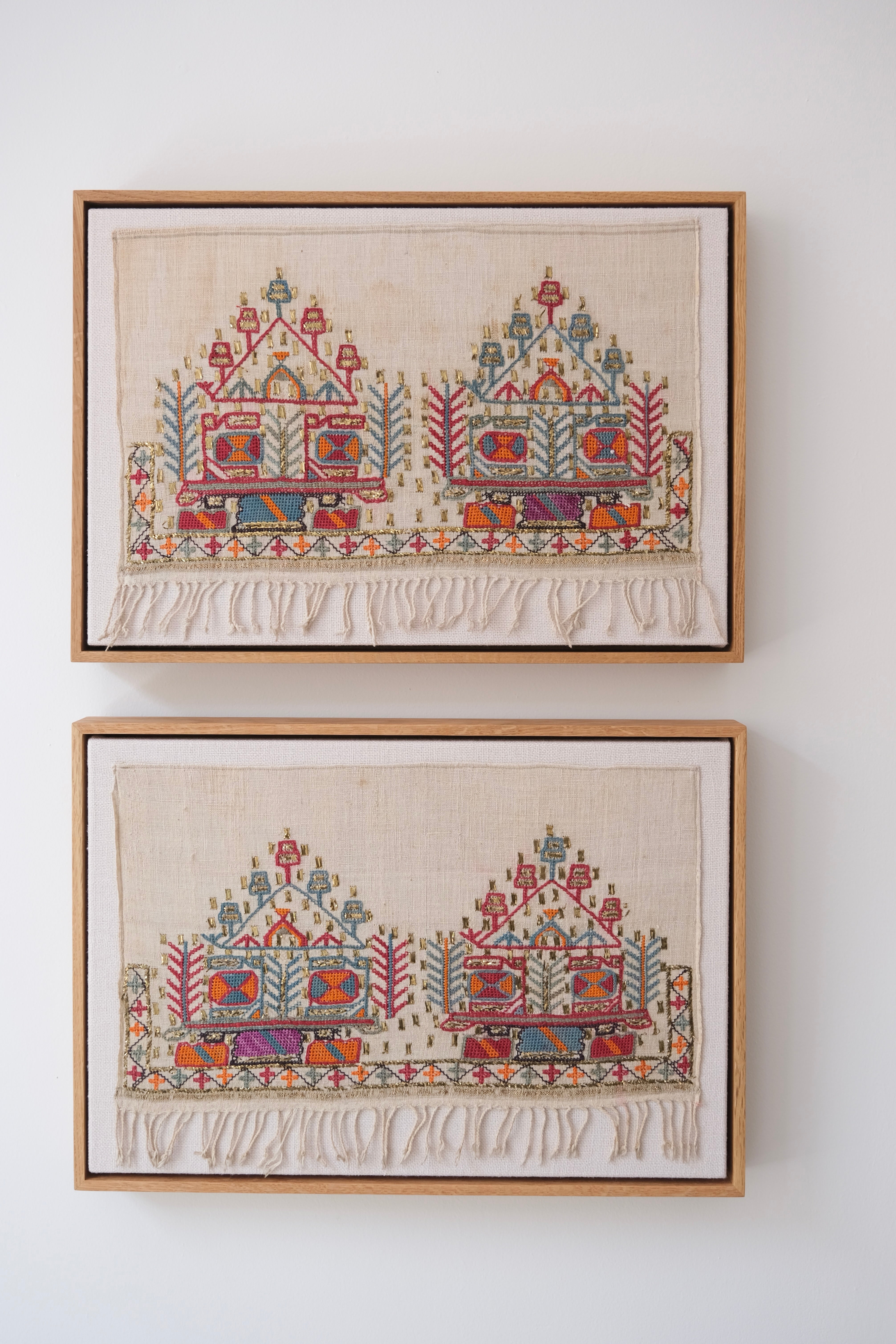 Pair of framed Ottoman embroideries