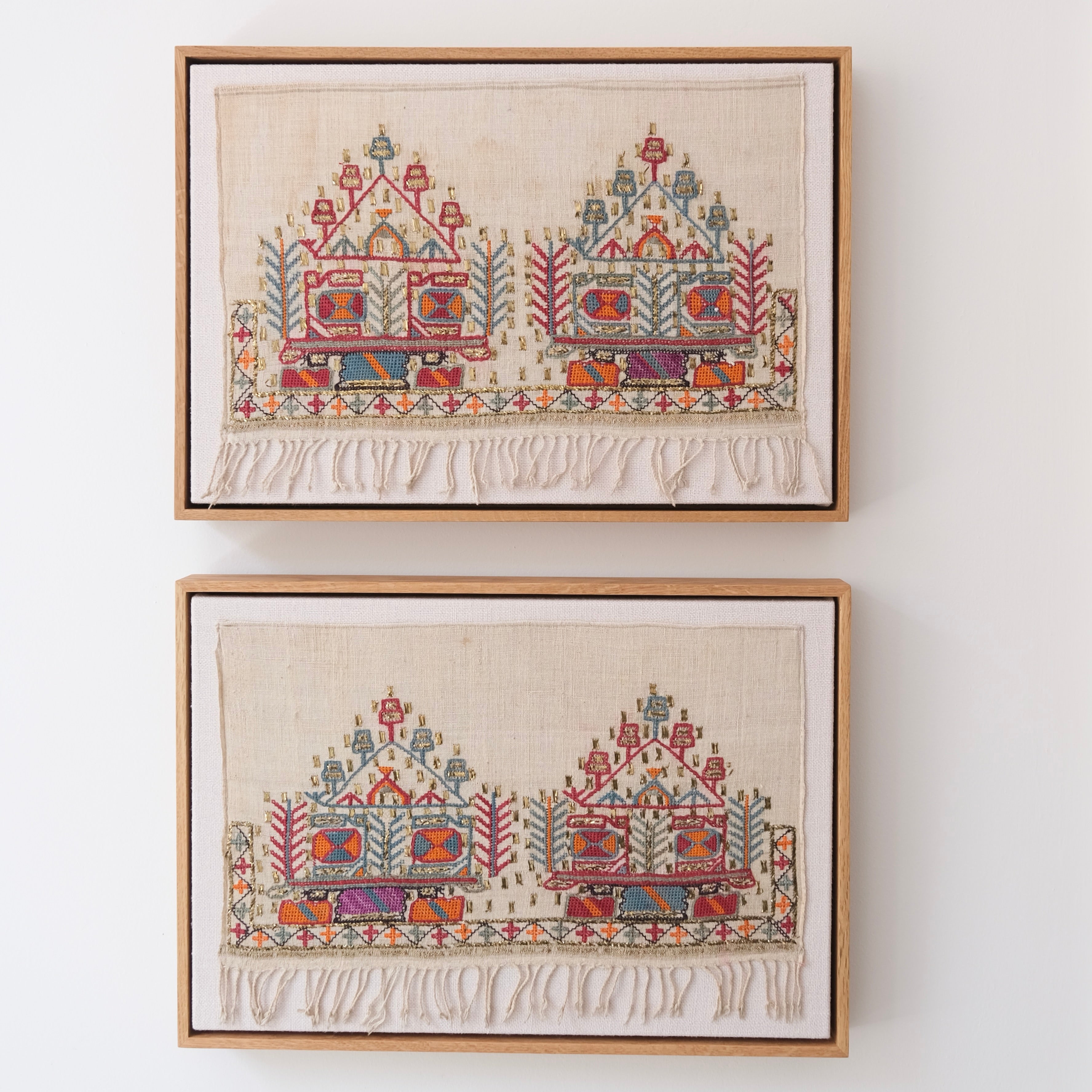 Pair of framed Ottoman embroideries