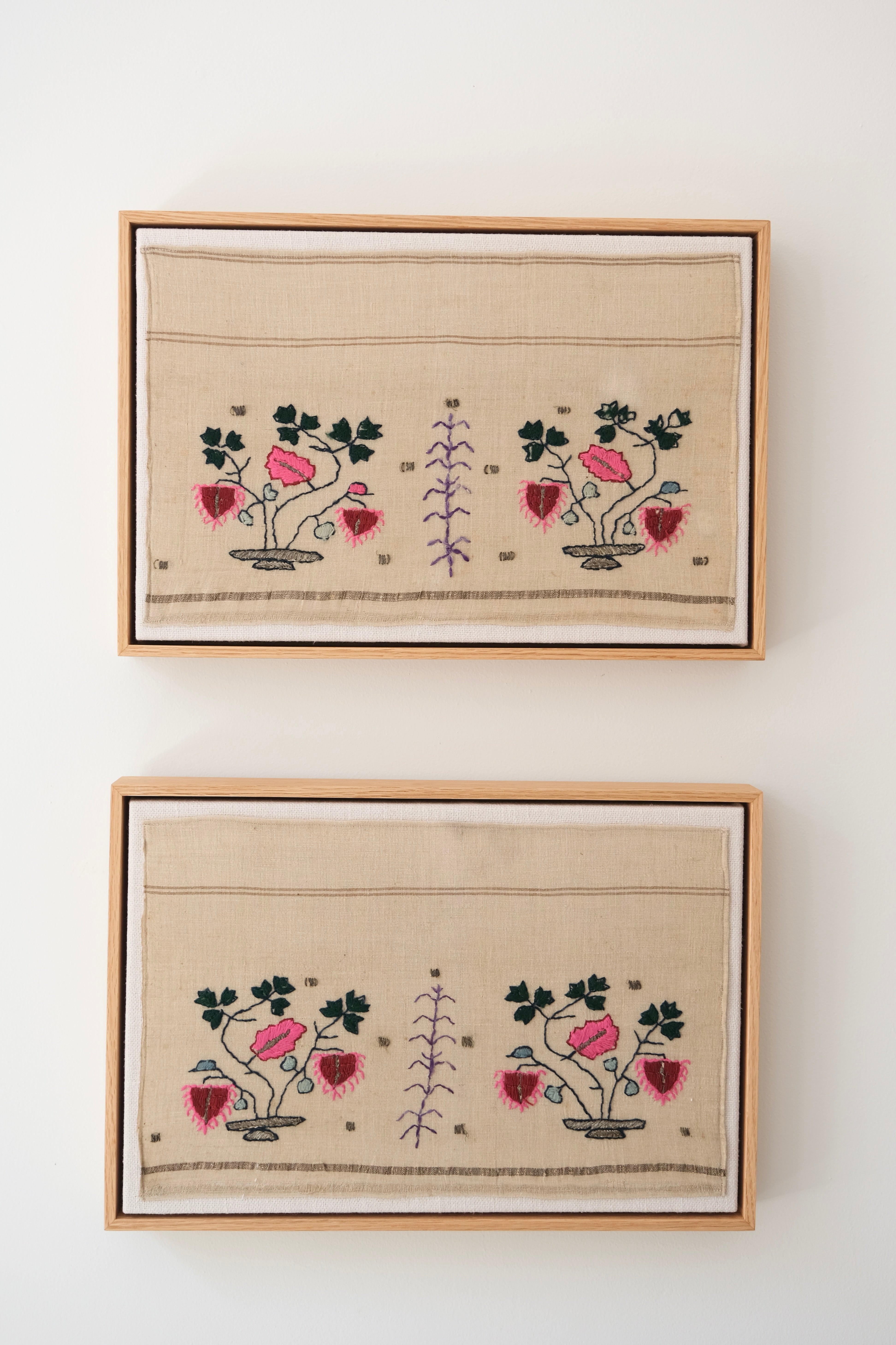 Pair of framed Ottoman embroideries