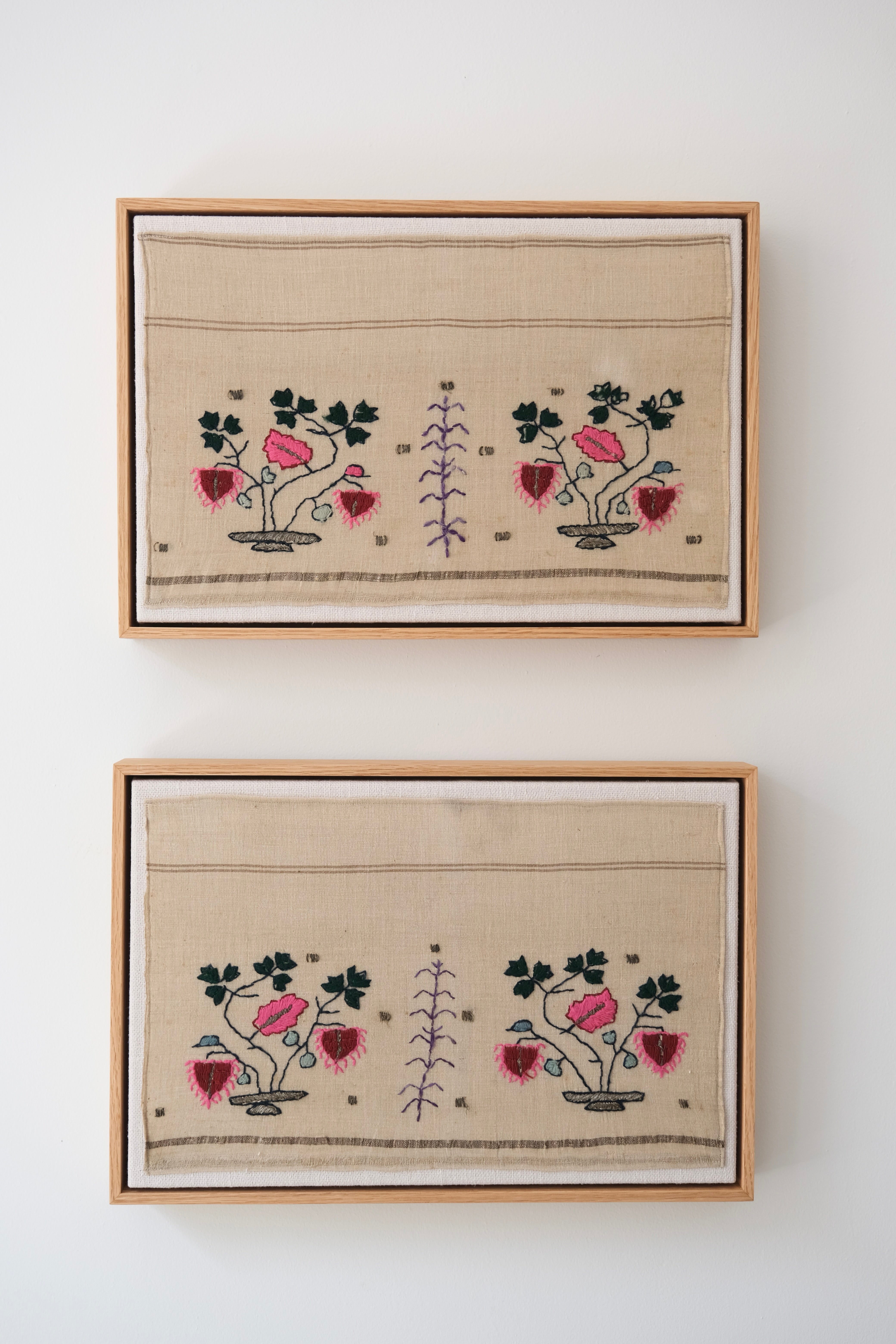 Pair of framed Ottoman embroideries