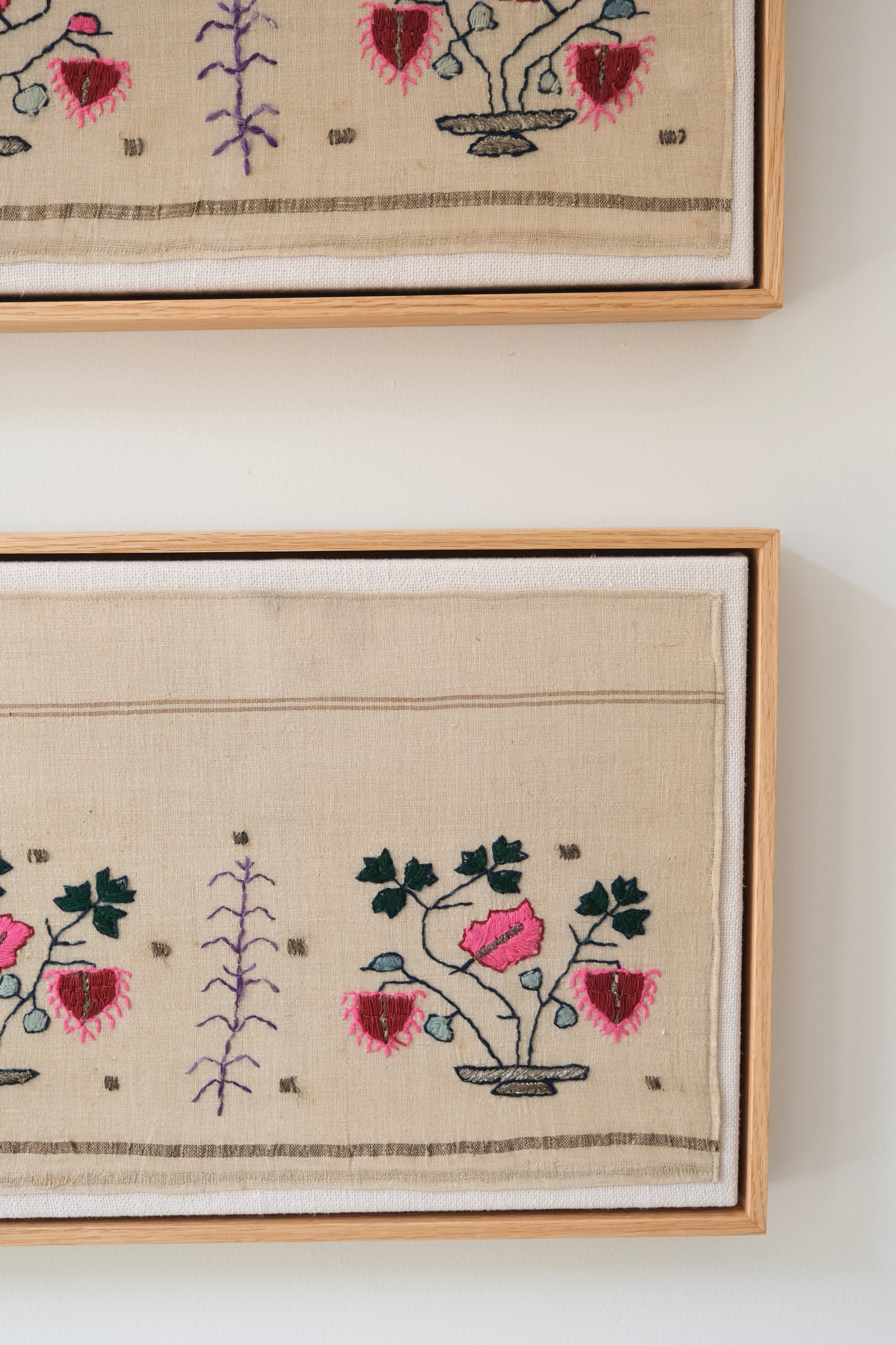 Pair of framed Ottoman embroideries