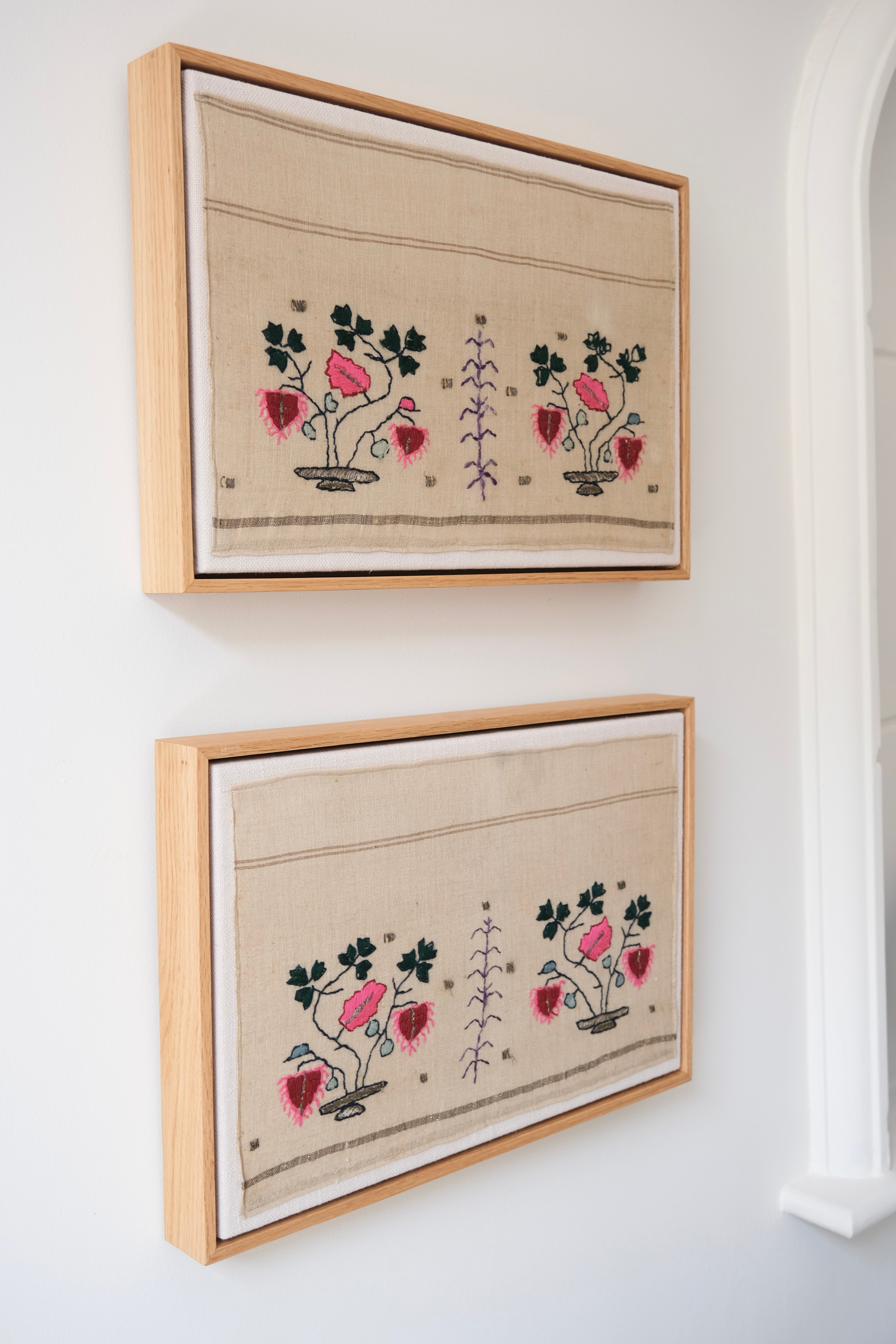 Pair of framed Ottoman embroideries