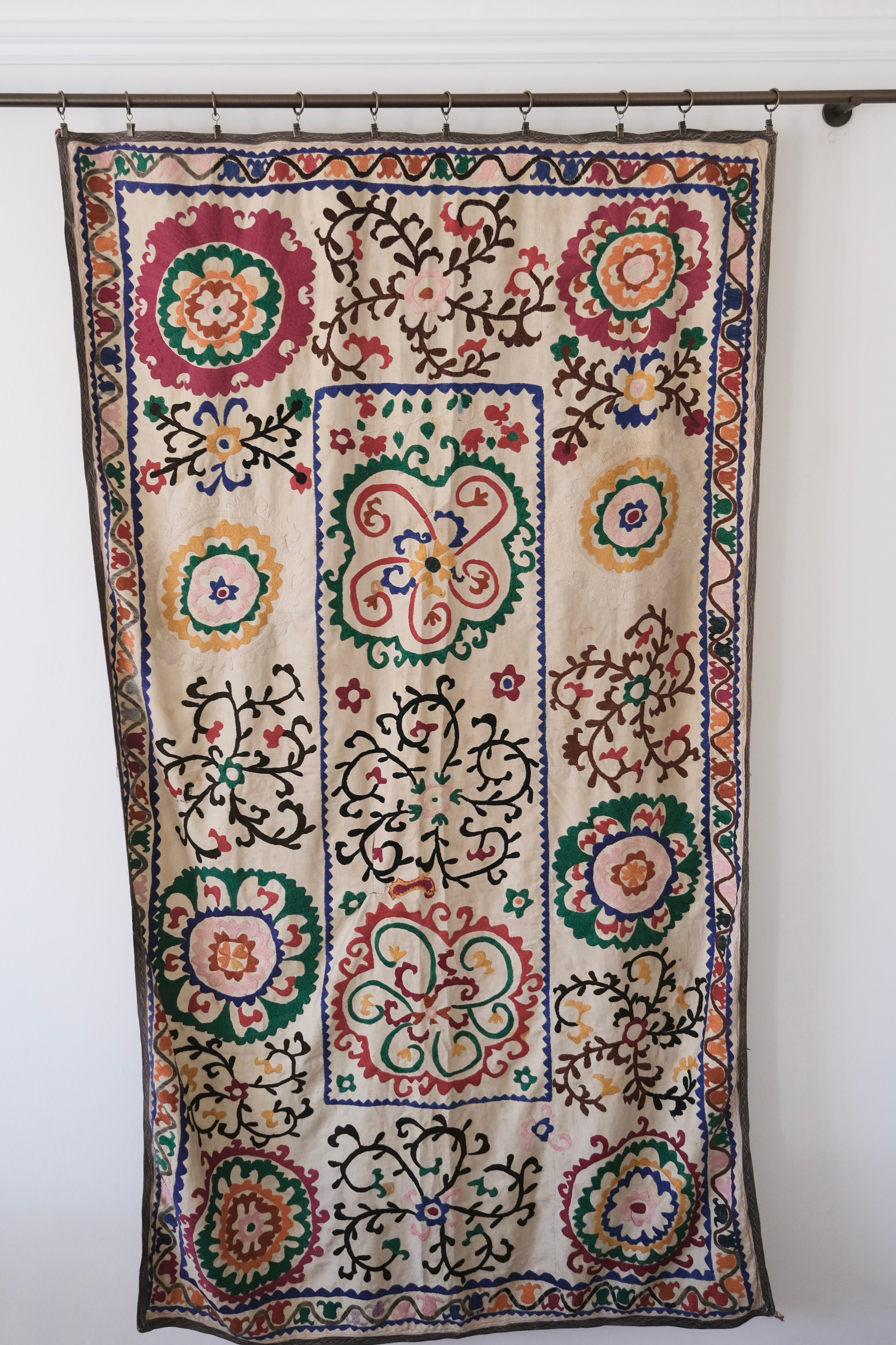 Vintage suzani wall hanging, cream