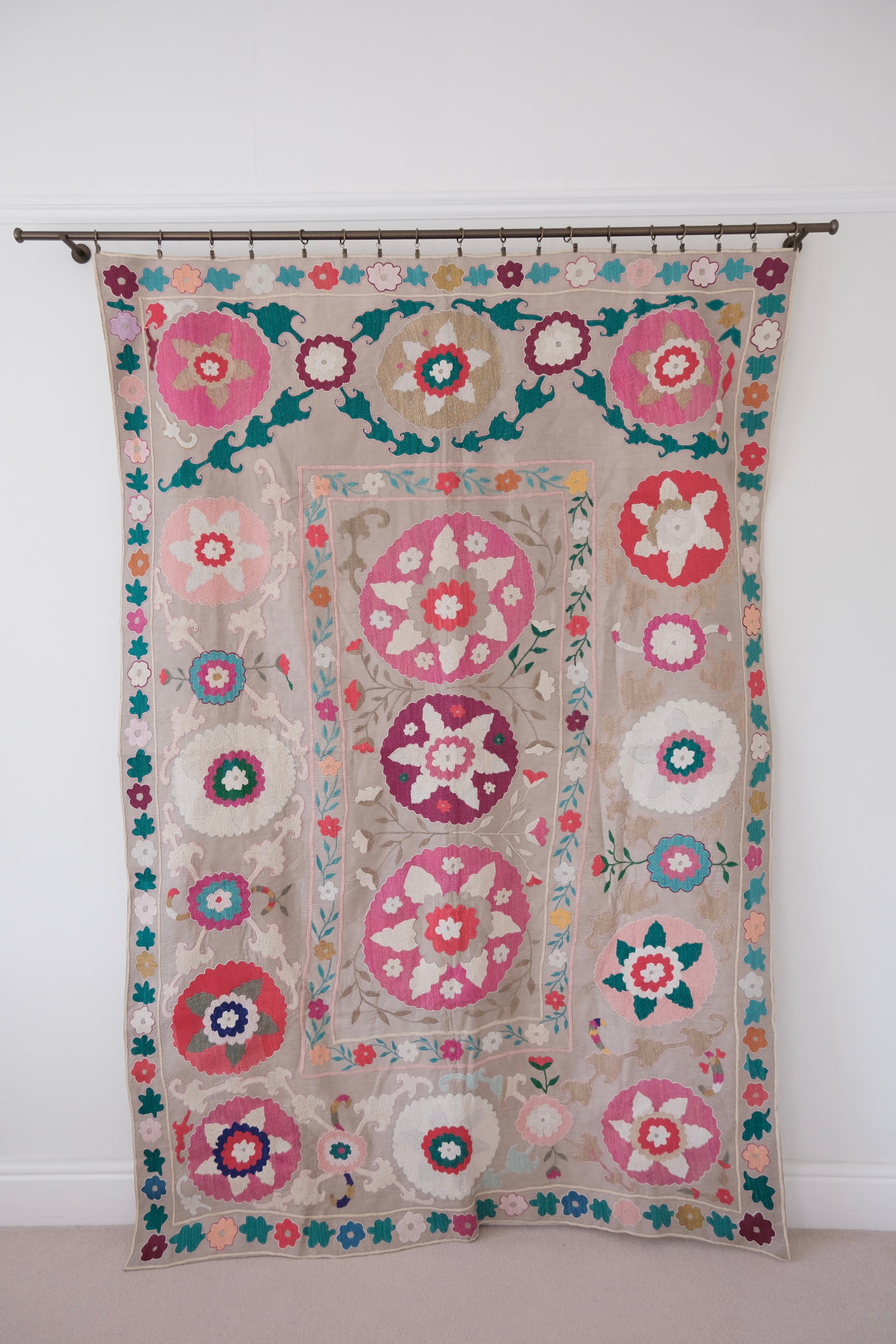 Vintage suzani, colourful bedspread, embroidered textile