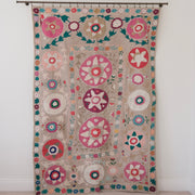 Vintage suzani, colourful bedspread, embroidered textile