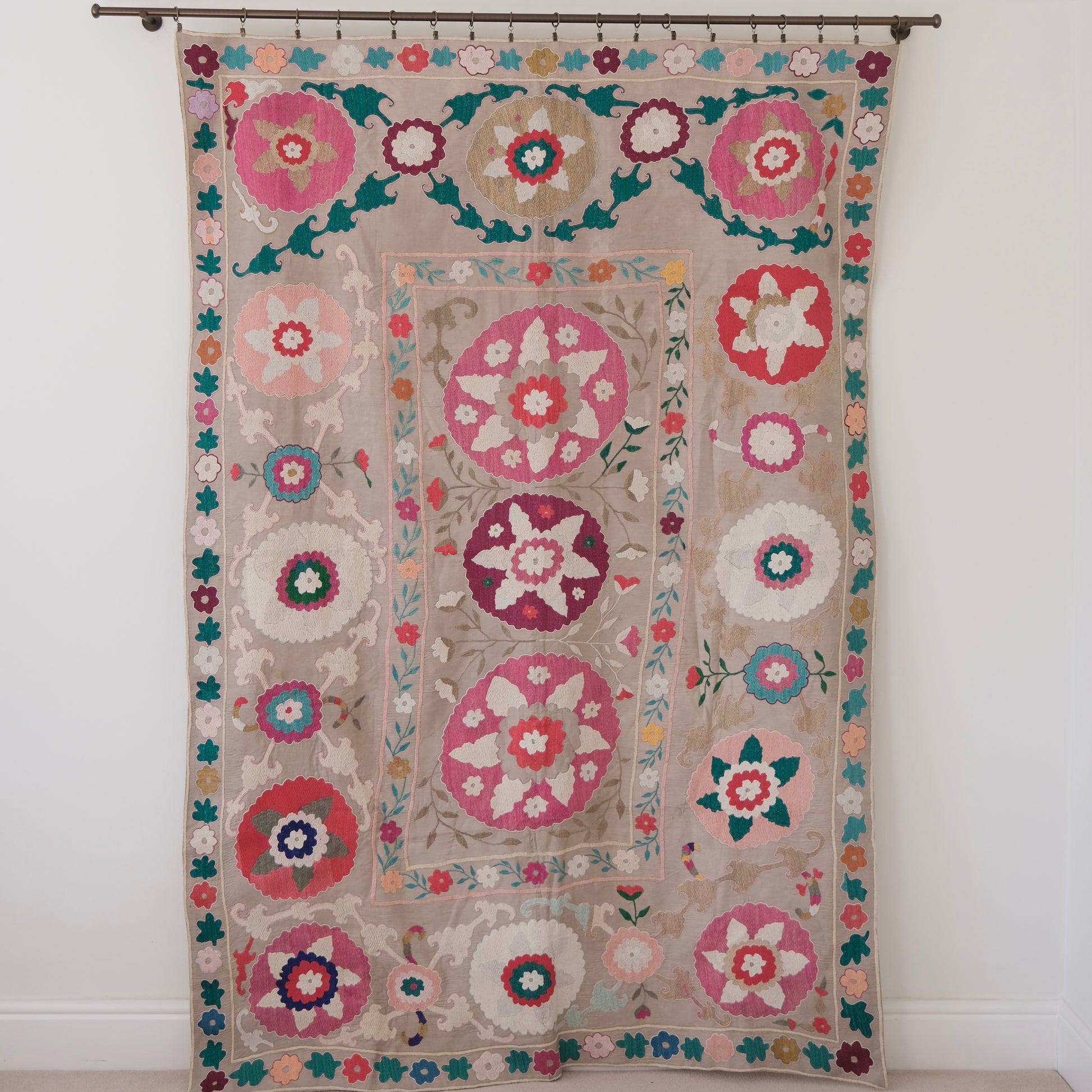 Vintage suzani, colourful bedspread, embroidered textile