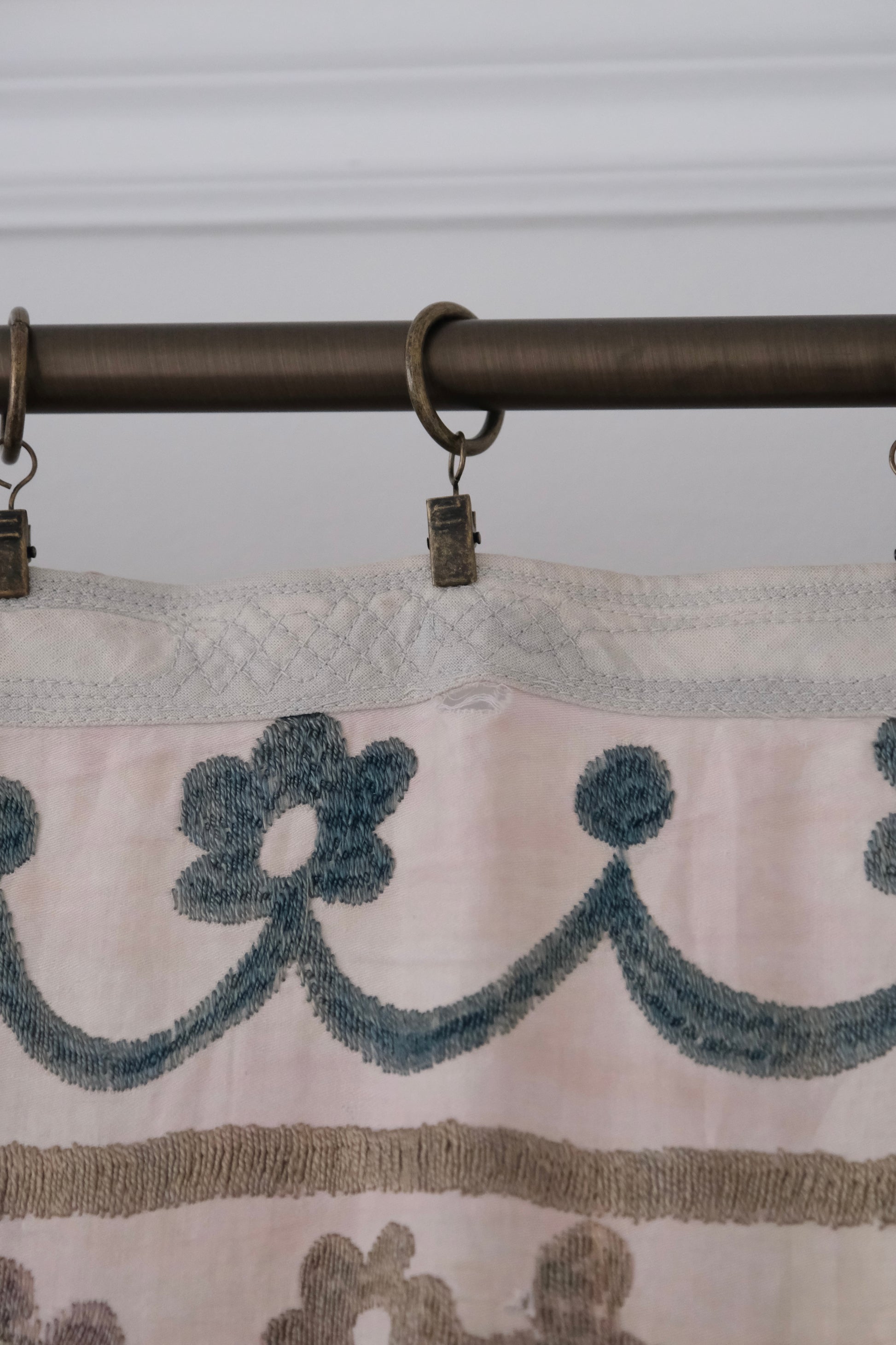 Vintage suzani, embroidered textile and decorative tapestry, close-up