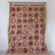 Vintage suzani, embroidered textile and decorative tapestry, large floral design