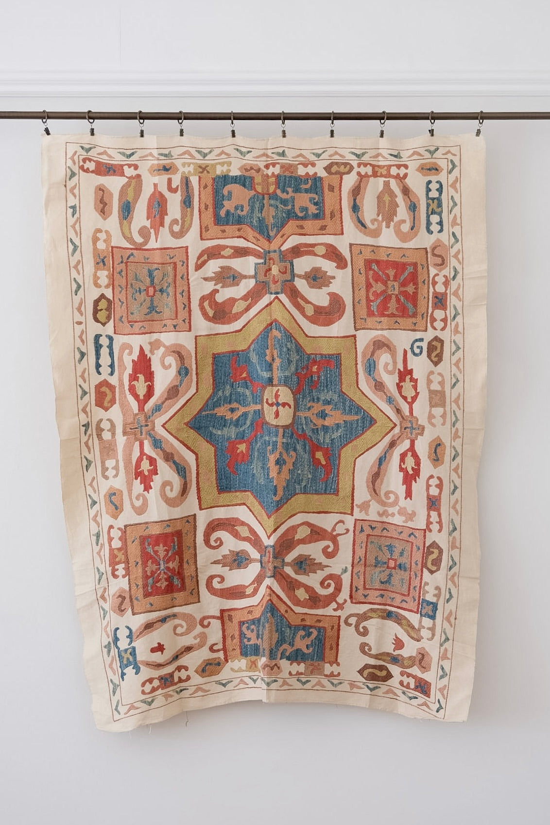 Medium-sized suzani, terracotta & blue geometric