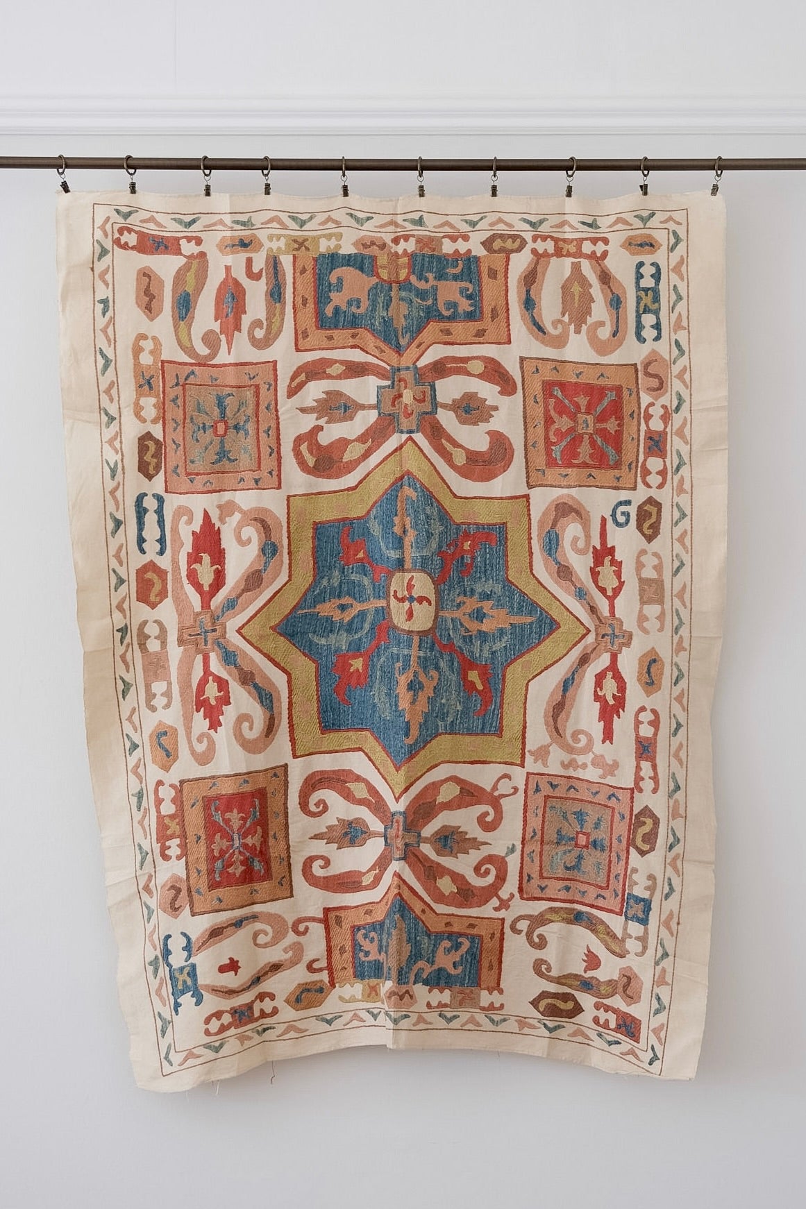 Medium-sized suzani, terracotta & blue geometric